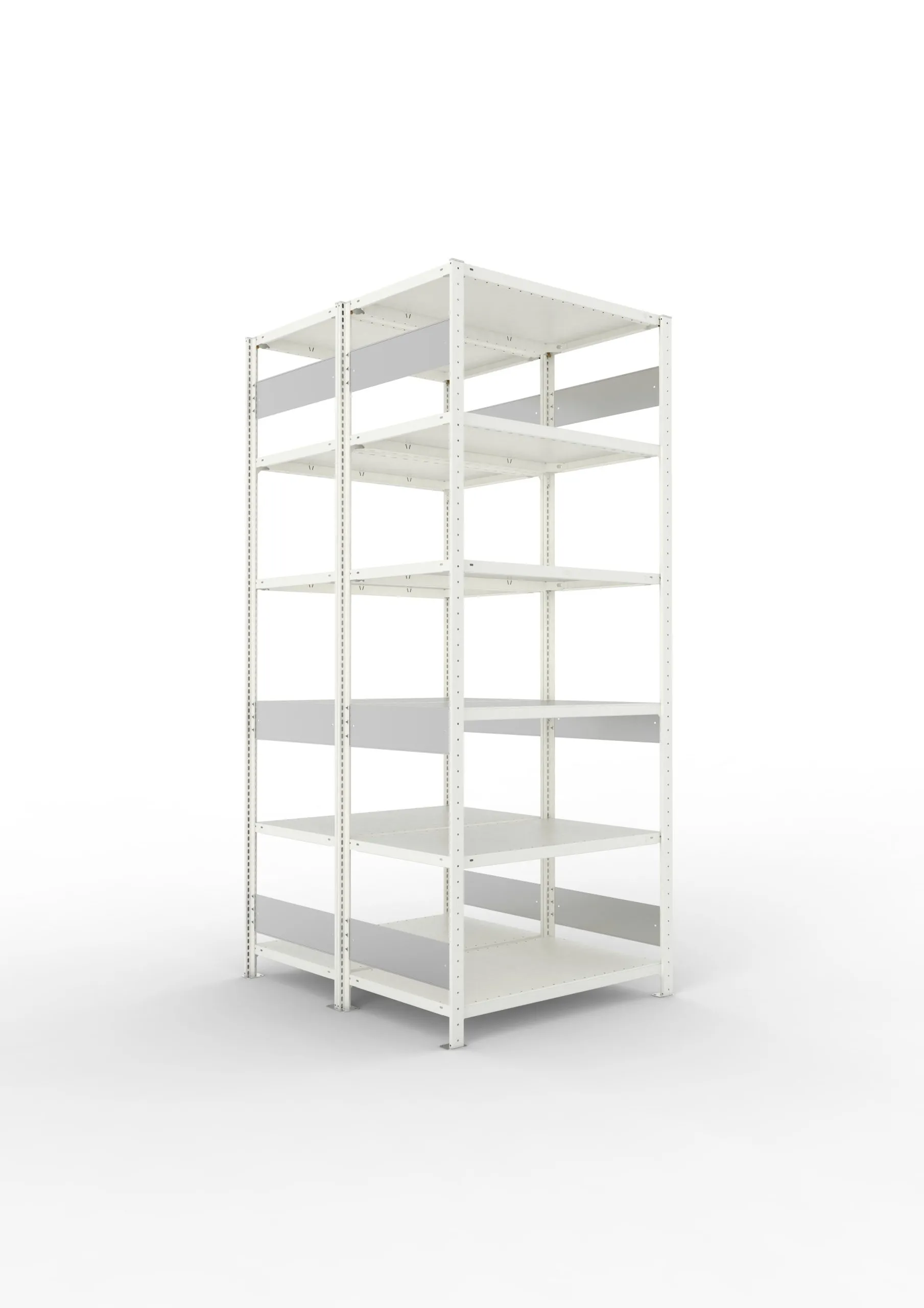 Meta Fachbodenregal Stecksystem S3 CLIP | Grundregal | HxBxT 250x100x120cm | 6 Ebenen | Fachlast 150kg | Doppelseitige Bauart | Lichtgrau