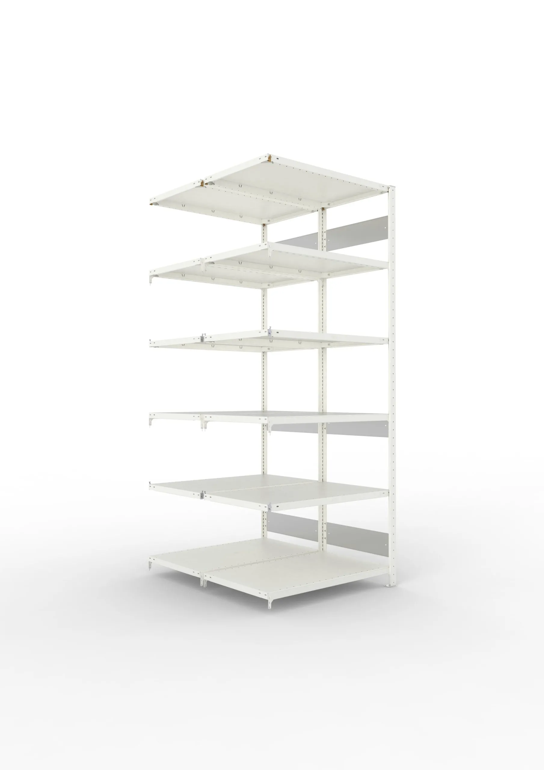 Meta Fachbodenregal Stecksystem S3 CLIP | Anbauregal | HxBxT 250x100x120cm | 6 Ebenen | Fachlast 150kg | Doppelseitige Bauart | Lichtgrau