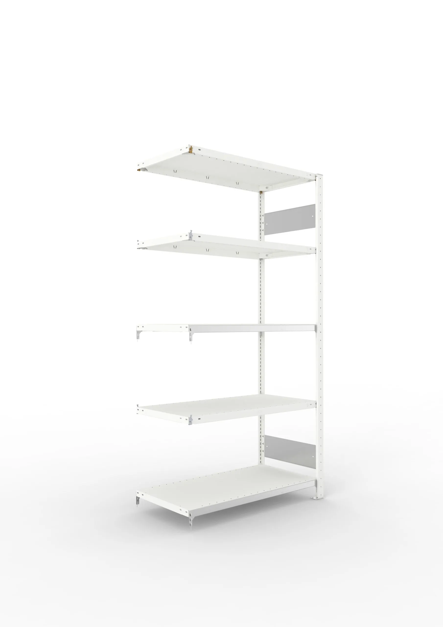 Meta Fachbodenregal Stecksystem S3 CLIP | Anbauregal | HxBxT 200x100x50cm | 5 Ebenen | Fachlast 150kg | Beidseitig nutzbar | Lichtgrau