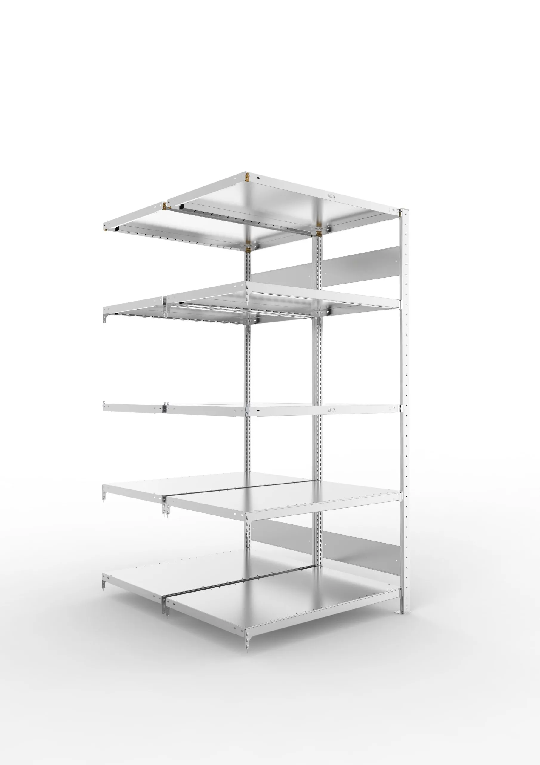Meta Fachbodenregal Stecksystem S3 CLIP | Anbauregal | HxBxT 200x100x120cm | 5 Ebenen | Fachlast 230kg | Doppelseitige Bauart | Verzinkt