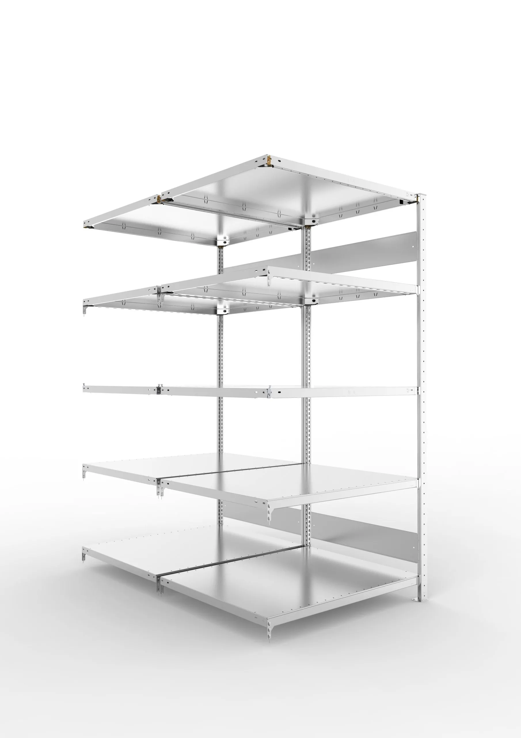 Meta Fachbodenregal Stecksystem S3 CLIP | Anbauregal | HxBxT 200x100x160cm | 5 Ebenen | Fachlast 230kg | Doppelseitige Bauart | Verzinkt