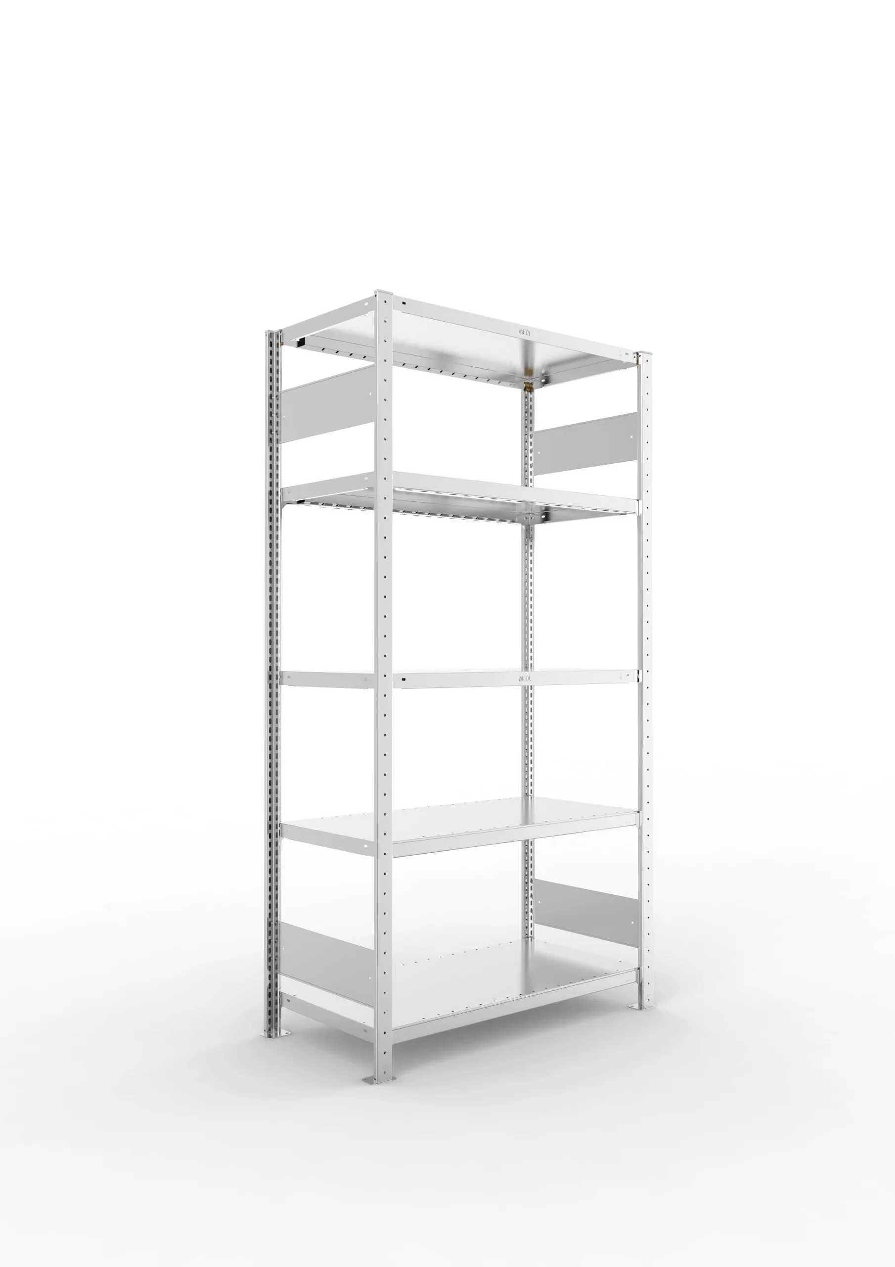 Meta Fachbodenregal Stecksystem S3 CLIP | Grundregal | HxBxT 200x100x50cm | 5 Ebenen | Fachlast 230kg | Beidseitig nutzbar | Verzinkt