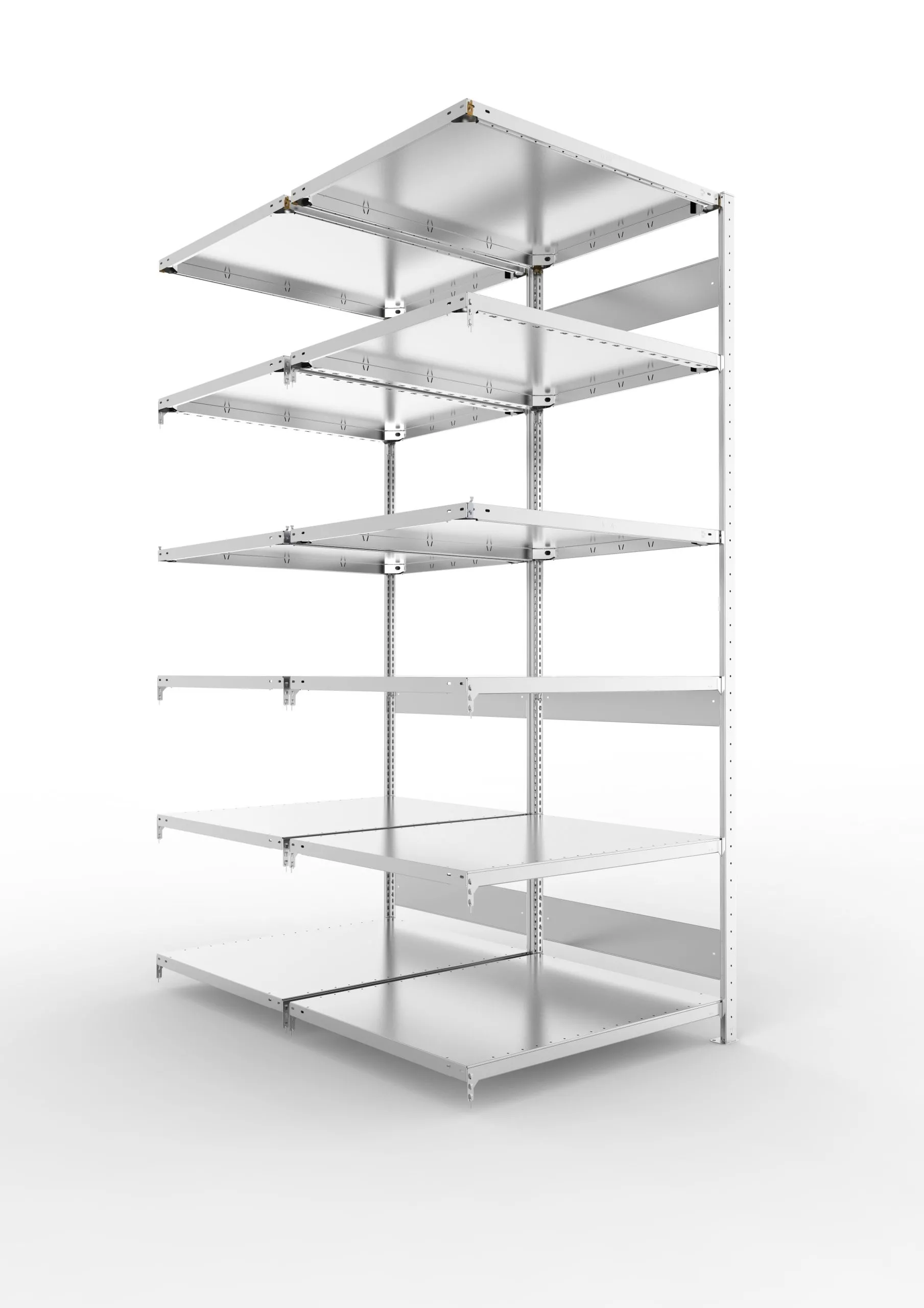 Meta Fachbodenregal Stecksystem S3 CLIP | Anbauregal | HxBxT 250x100x160cm | 6 Ebenen | Fachlast 230kg | Doppelseitige Bauart | Verzinkt