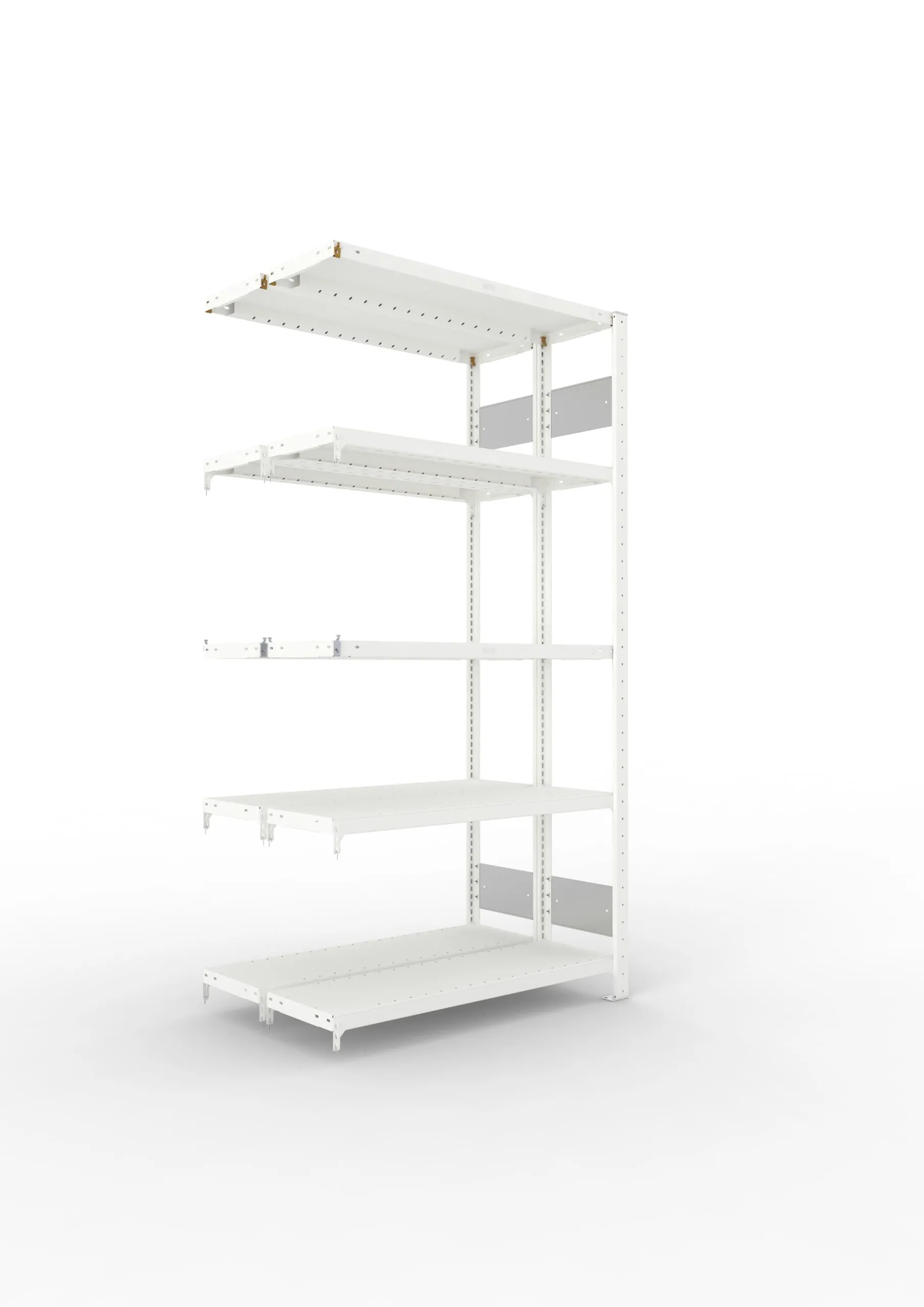 Meta Fachbodenregal Stecksystem S3 CLIP | Anbauregal | HxBxT 200x100x60cm | 5 Ebenen | Fachlast 230kg | Doppelseitige Bauart | Lichtgrau