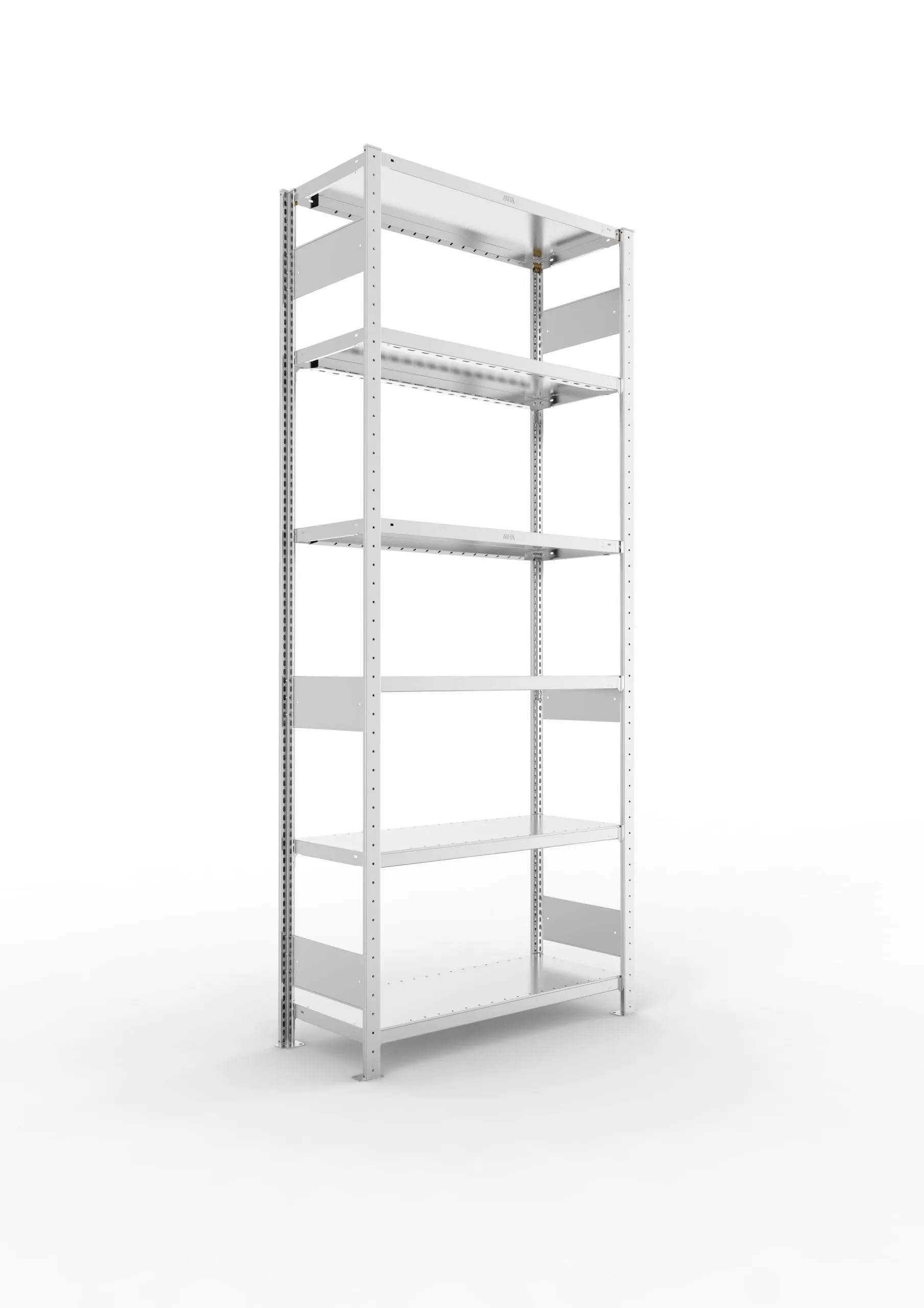 Meta Fachbodenregal Stecksystem S3 CLIP | Grundregal | HxBxT 250x100x40cm | 6 Ebenen | Fachlast 230kg | Beidseitig nutzbar | Verzinkt