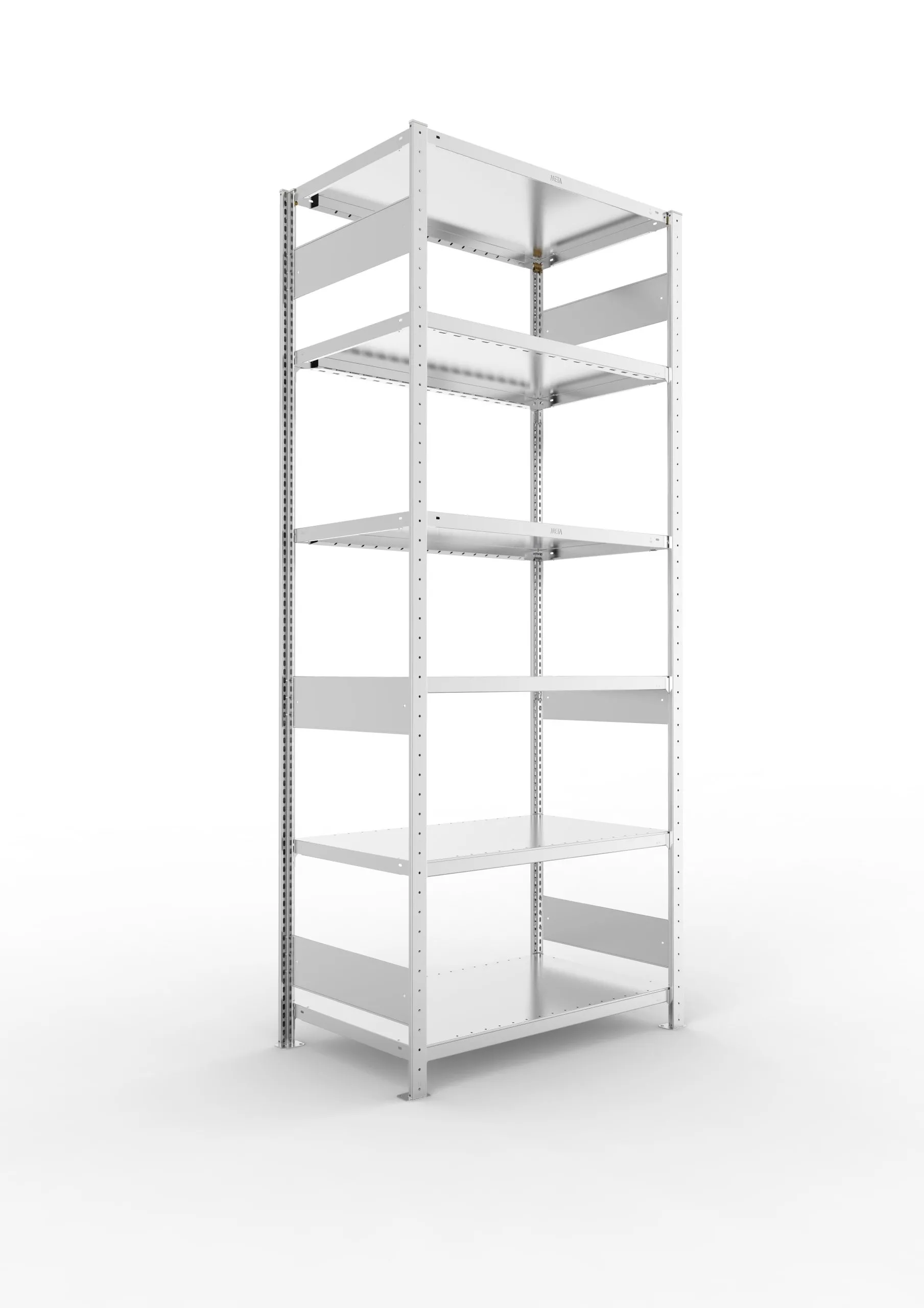 Meta Fachbodenregal Stecksystem S3 CLIP | Grundregal | HxBxT 250x100x60cm | 6 Ebenen | Fachlast 230kg | Beidseitig nutzbar | Verzinkt