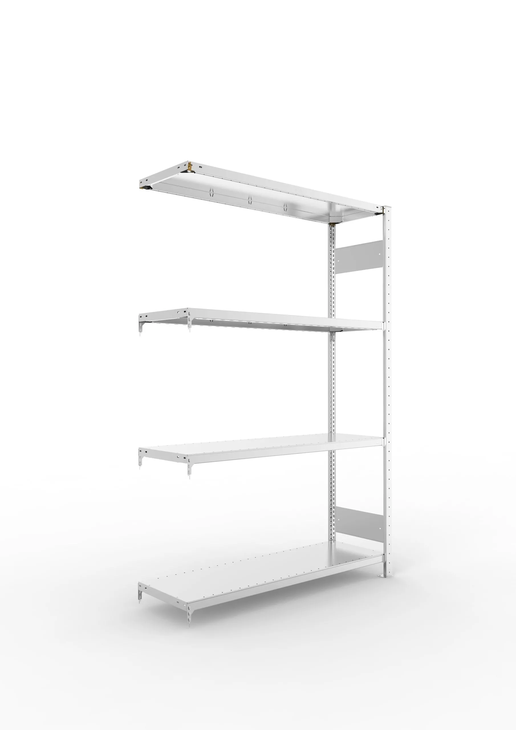 Meta Fachbodenregal Stecksystem S3 CLIP | Anbauregal | HxBxT 200x130x40cm | 4 Ebenen | Fachlast 230kg | Beidseitig nutzbar | Verzinkt