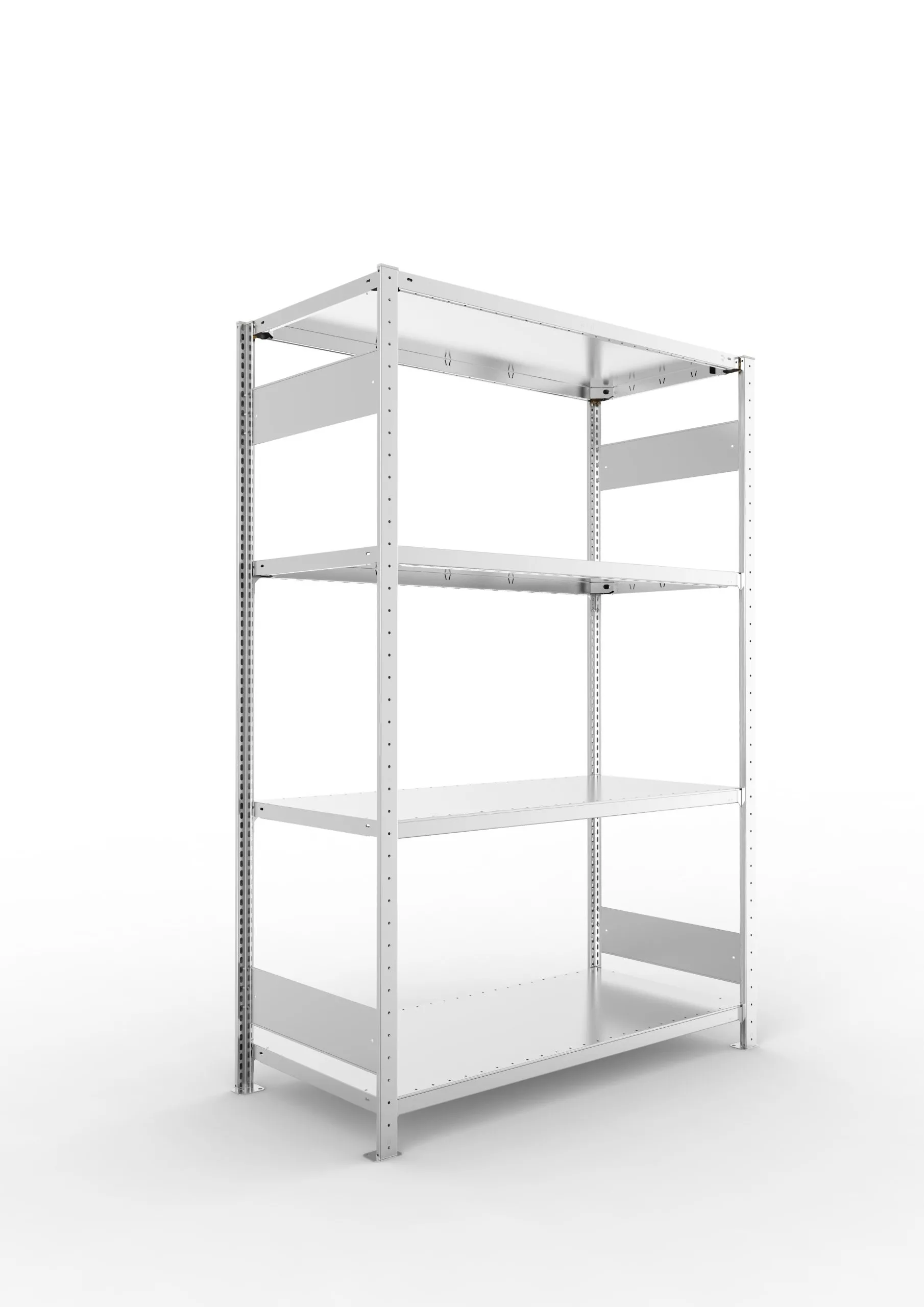 Meta Fachbodenregal Stecksystem S3 CLIP | Grundregal | HxBxT 200x130x60cm | 4 Ebenen | Fachlast 230kg | Beidseitig nutzbar | Verzinkt