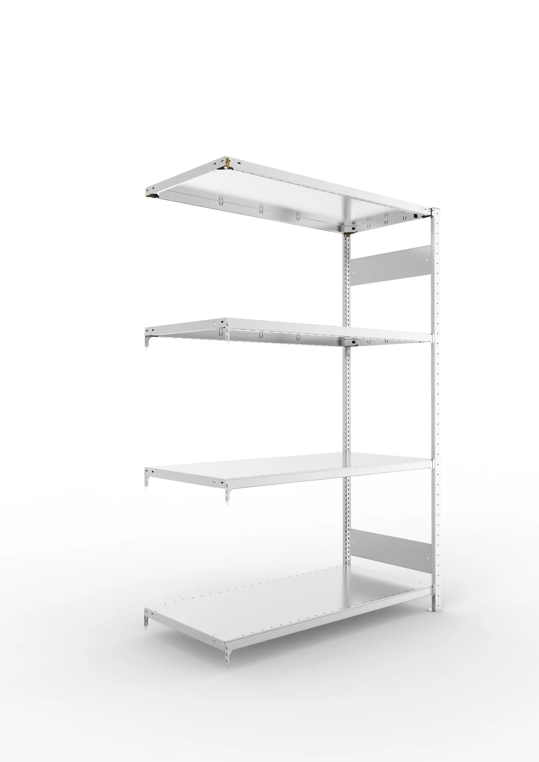 Meta Fachbodenregal Stecksystem S3 CLIP | Anbauregal | HxBxT 200x130x60cm | 4 Ebenen | Fachlast 230kg | Beidseitig nutzbar | Verzinkt