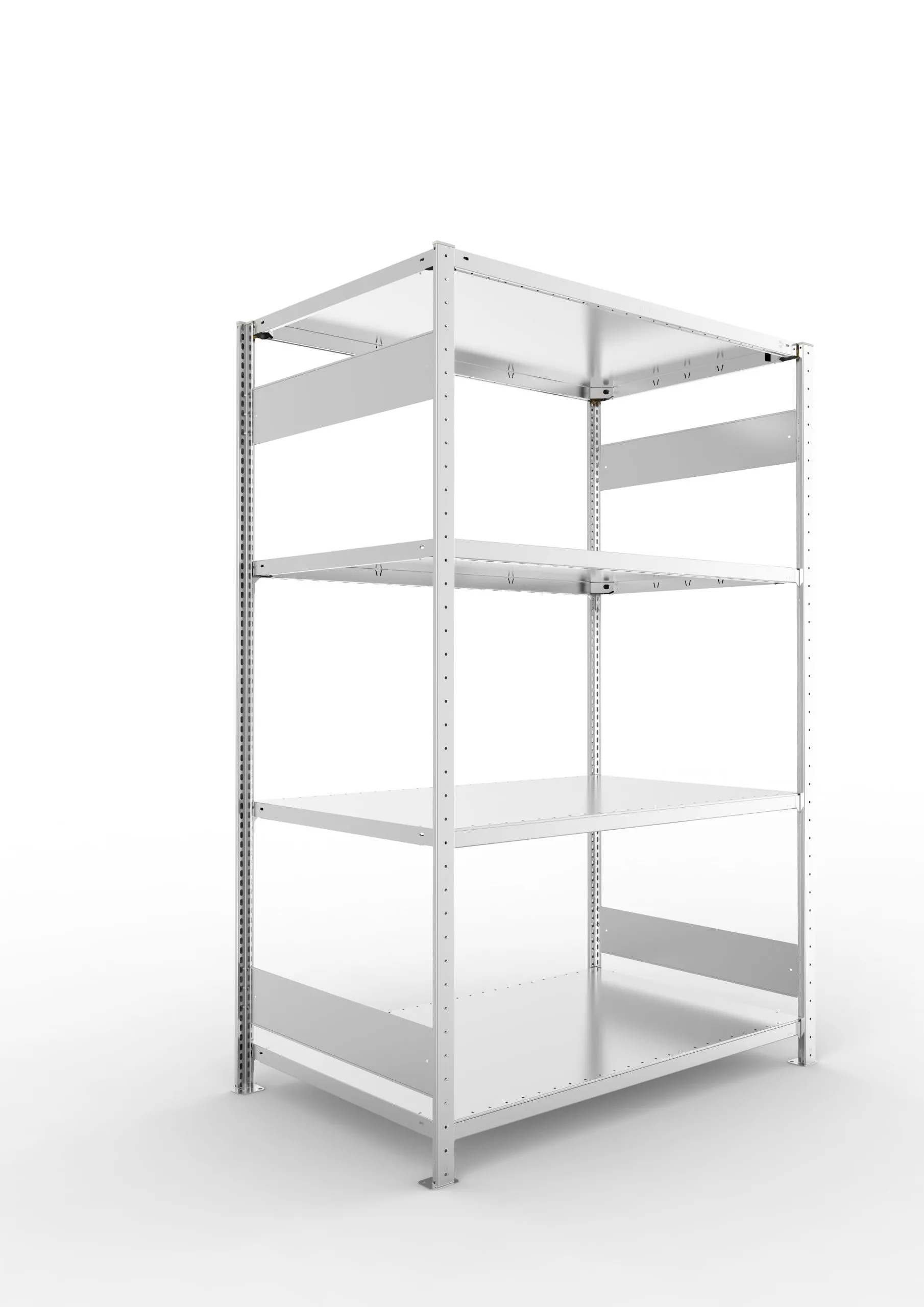 Meta Fachbodenregal Stecksystem S3 CLIP | Grundregal | HxBxT 200x130x80cm | 4 Ebenen | Fachlast 230kg | Beidseitig nutzbar | Verzinkt