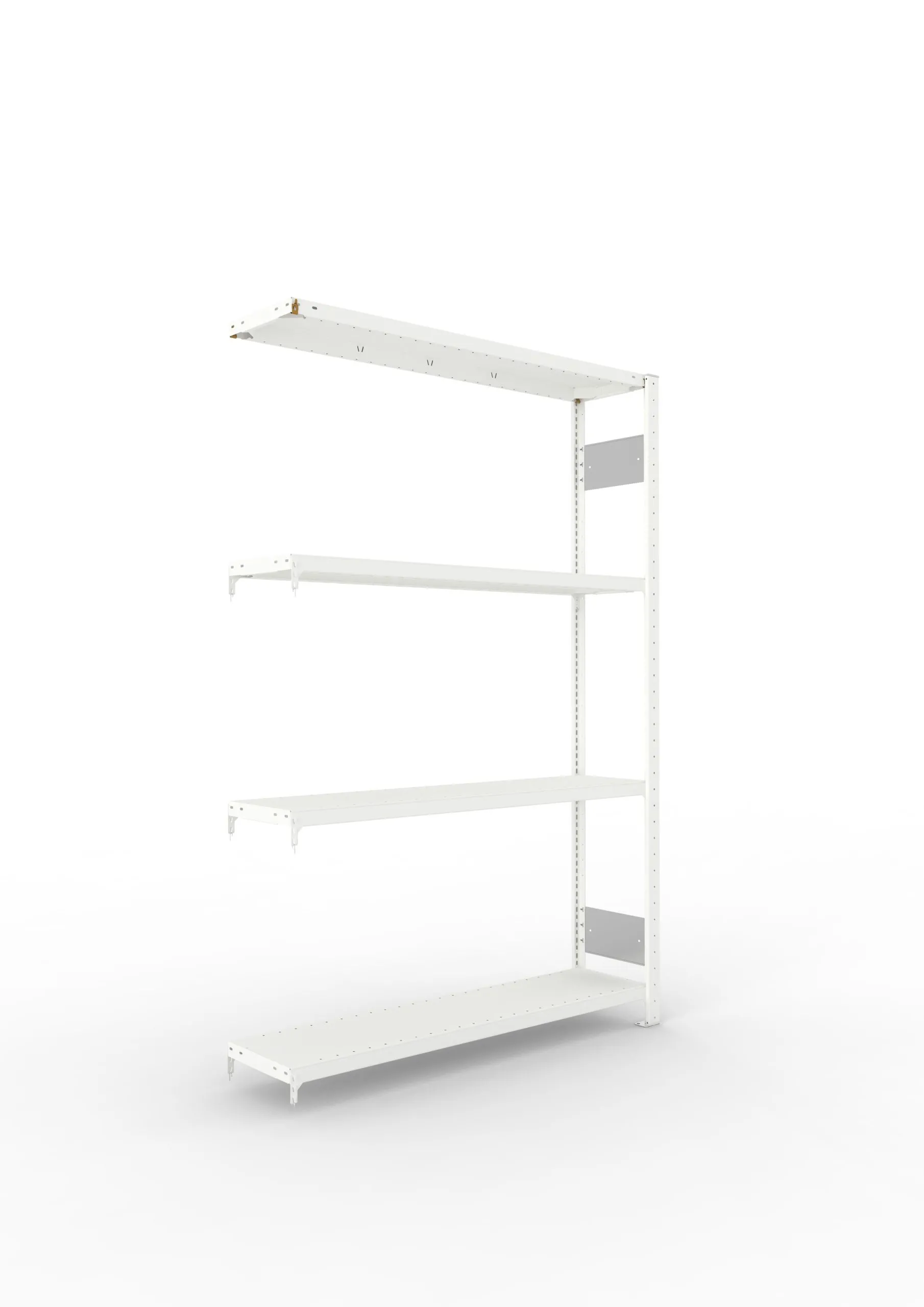 Meta Fachbodenregal Stecksystem S3 CLIP | Anbauregal | HxBxT 200x130x30cm | 4 Ebenen | Fachlast 230kg | Beidseitig nutzbar | Lichtgrau