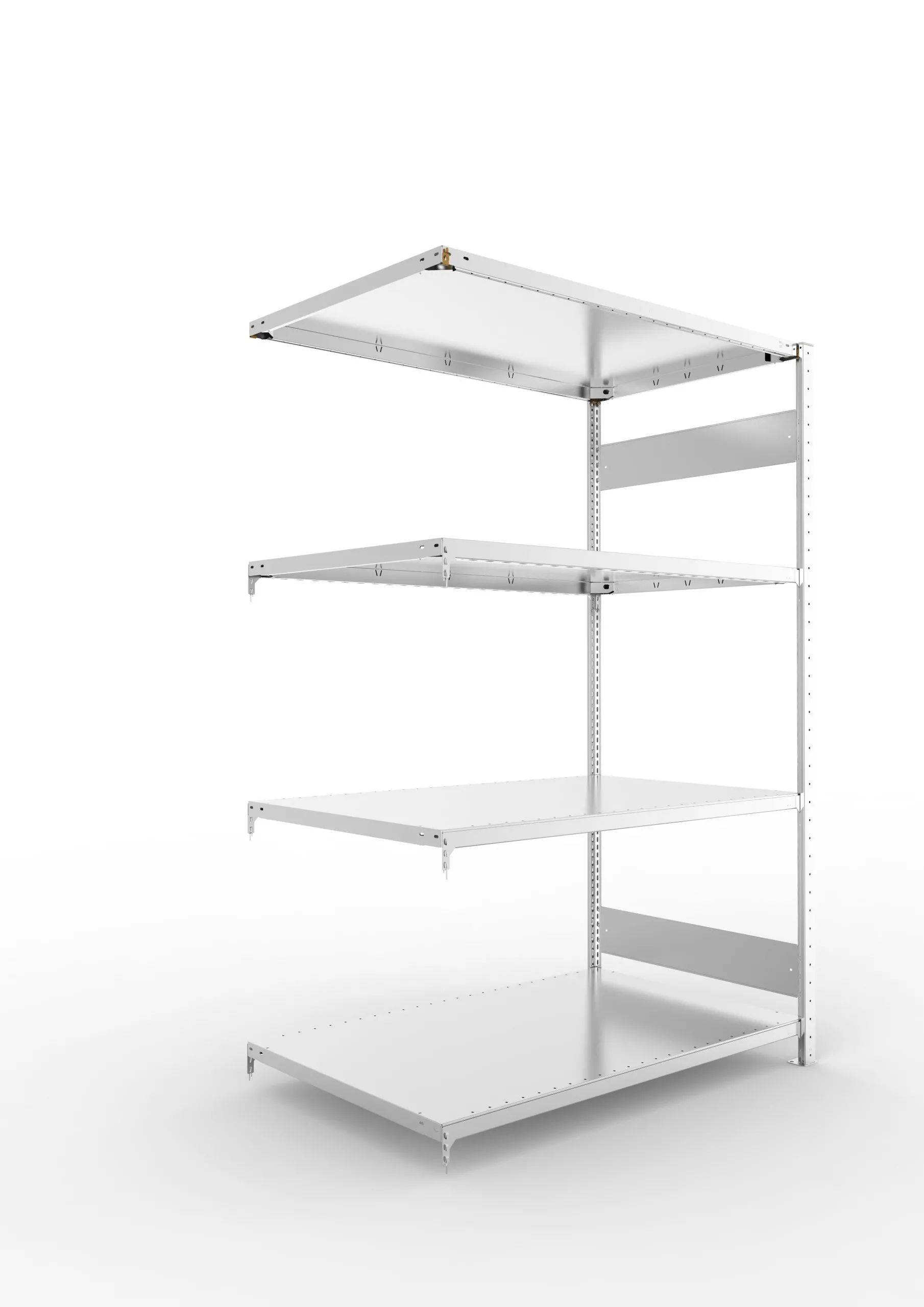Meta Fachbodenregal Stecksystem S3 CLIP | Anbauregal | HxBxT 200x130x80cm | 4 Ebenen | Fachlast 230kg | Beidseitig nutzbar | Verzinkt