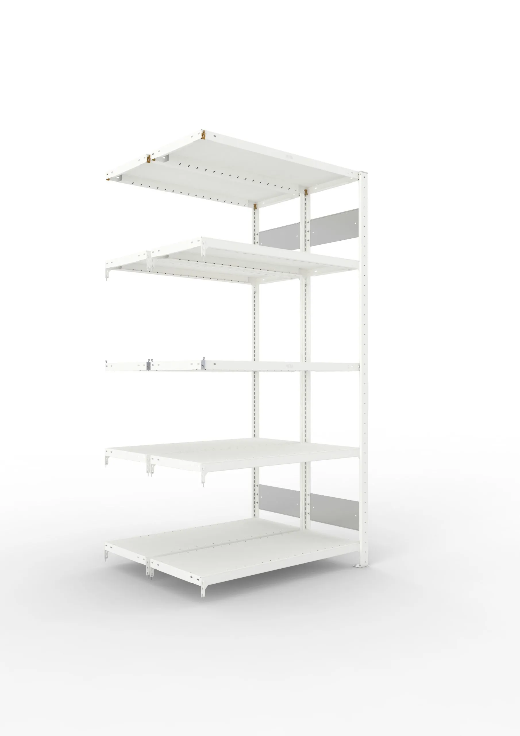 Meta Fachbodenregal Stecksystem S3 CLIP | Anbauregal | HxBxT 200x100x80cm | 5 Ebenen | Fachlast 230kg | Doppelseitige Bauart | Lichtgrau