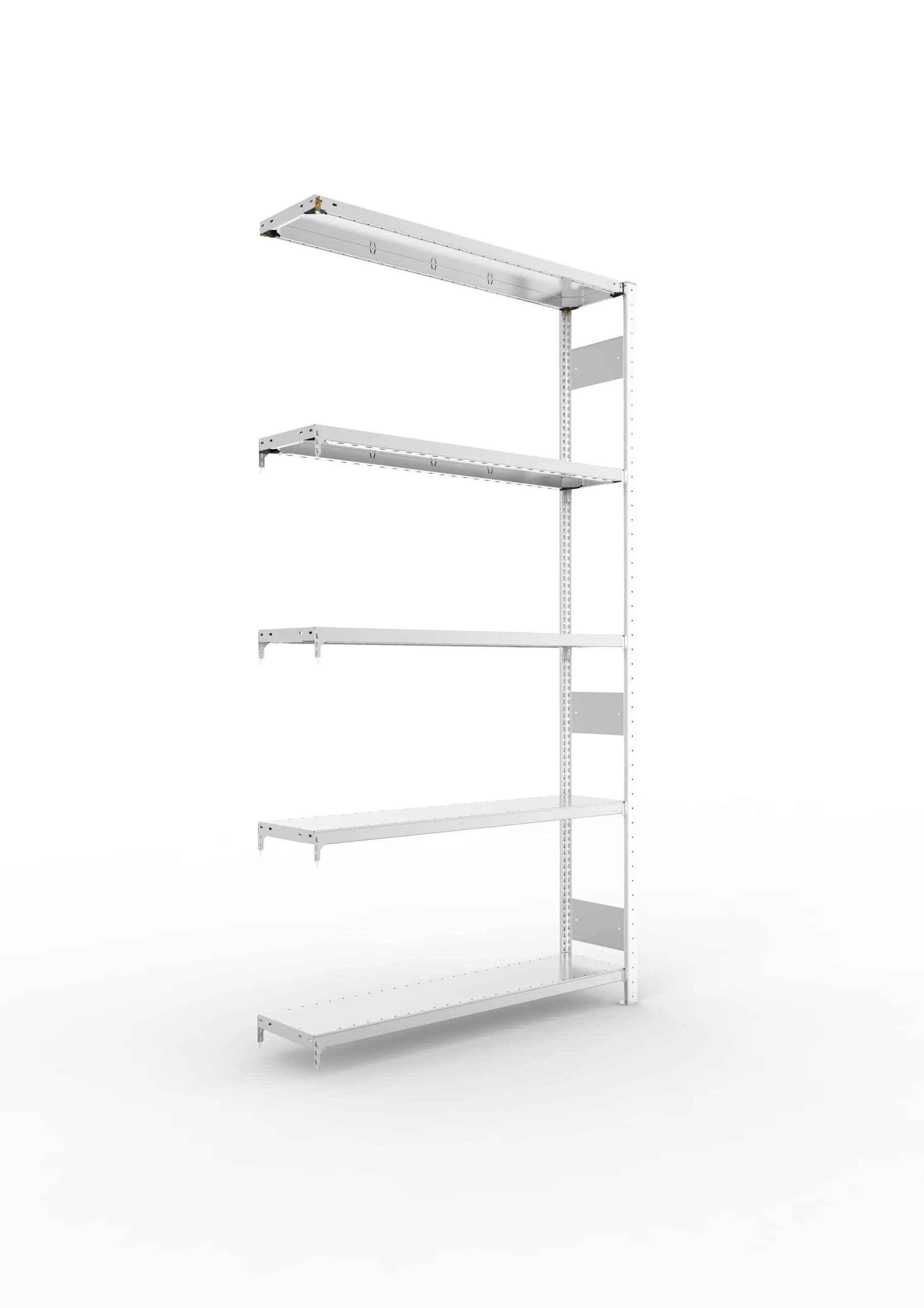 Meta Fachbodenregal Stecksystem S3 CLIP | Anbauregal | HxBxT 250x130x30cm | 5 Ebenen | Fachlast 230kg | Beidseitig nutzbar | Verzinkt