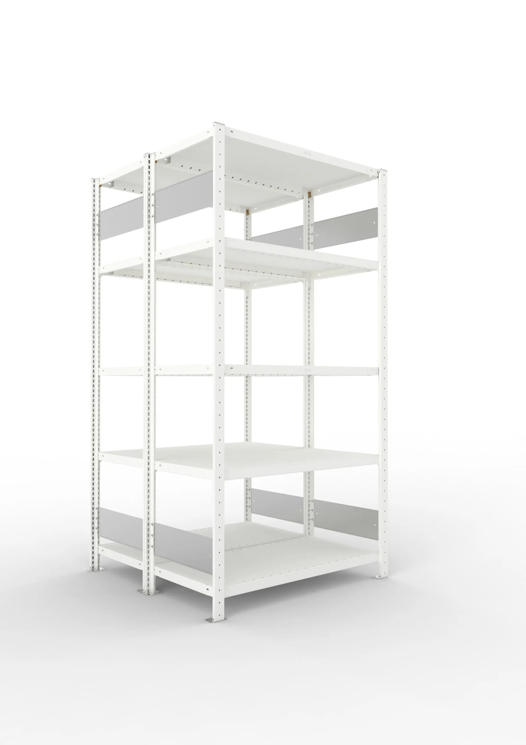 Meta Fachbodenregal Stecksystem S3 CLIP | Grundregal | HxBxT 200x100x100cm | 5 Ebenen | Fachlast 230kg | Doppelseitige Bauart | Lichtgrau