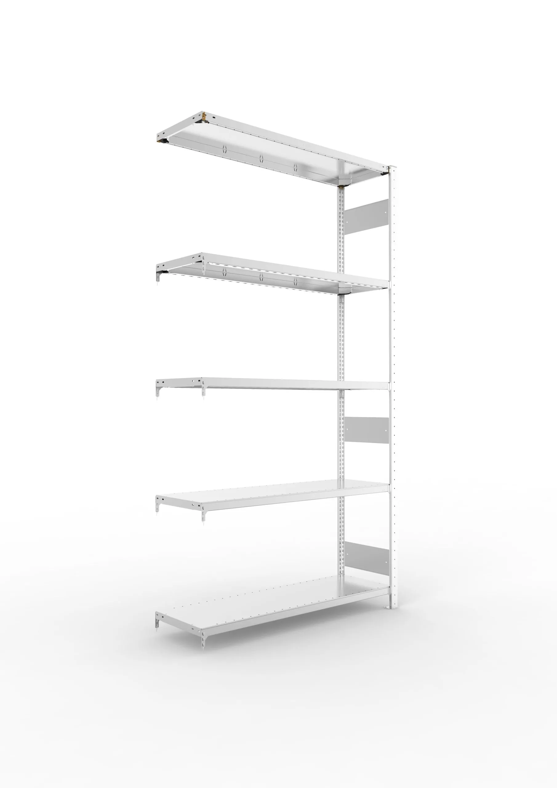 Meta Fachbodenregal Stecksystem S3 CLIP | Anbauregal | HxBxT 250x130x40cm | 5 Ebenen | Fachlast 230kg | Beidseitig nutzbar | Verzinkt