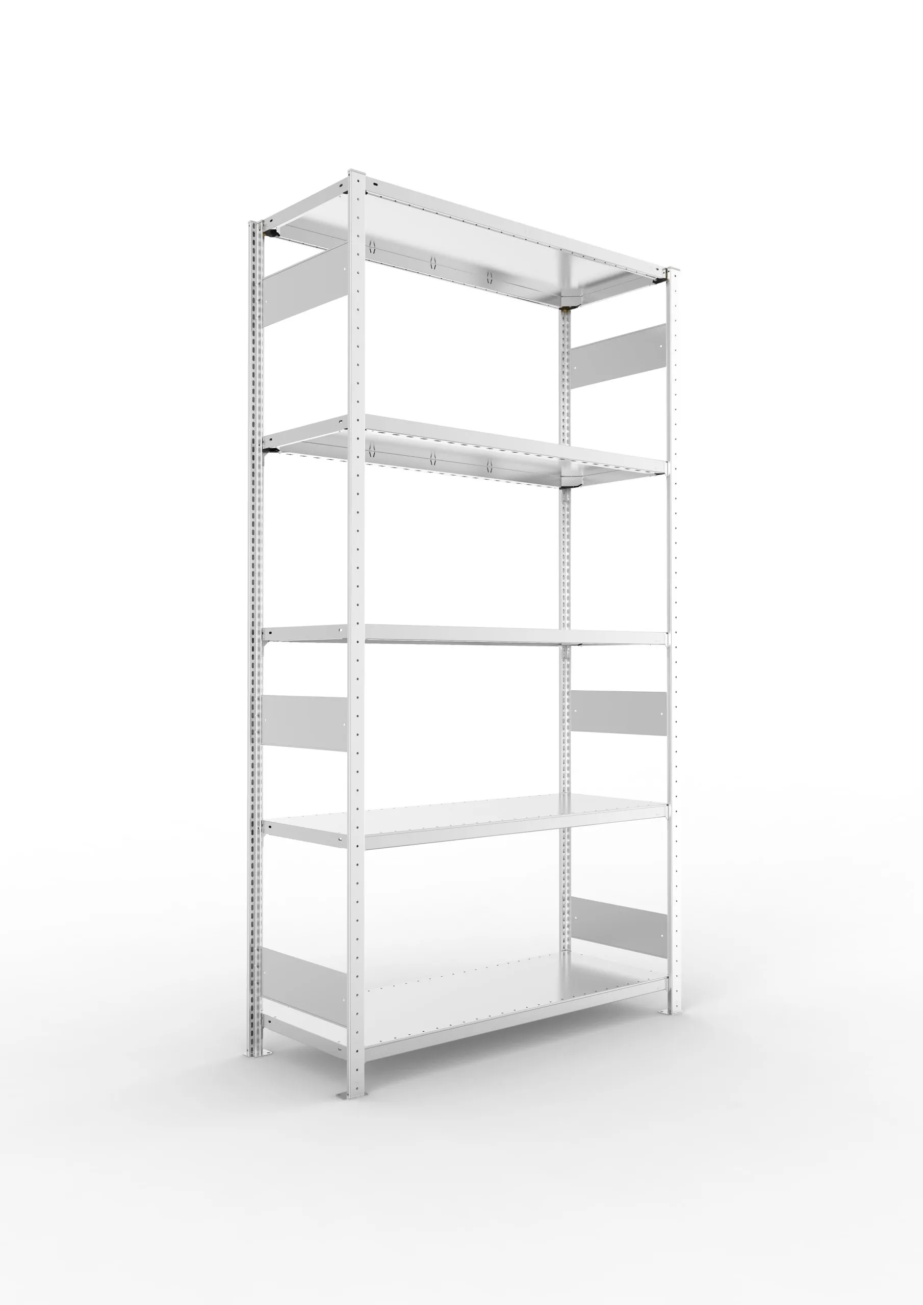 Meta Fachbodenregal Stecksystem S3 CLIP | Grundregal | HxBxT 250x130x50cm | 5 Ebenen | Fachlast 230kg | Beidseitig nutzbar | Verzinkt