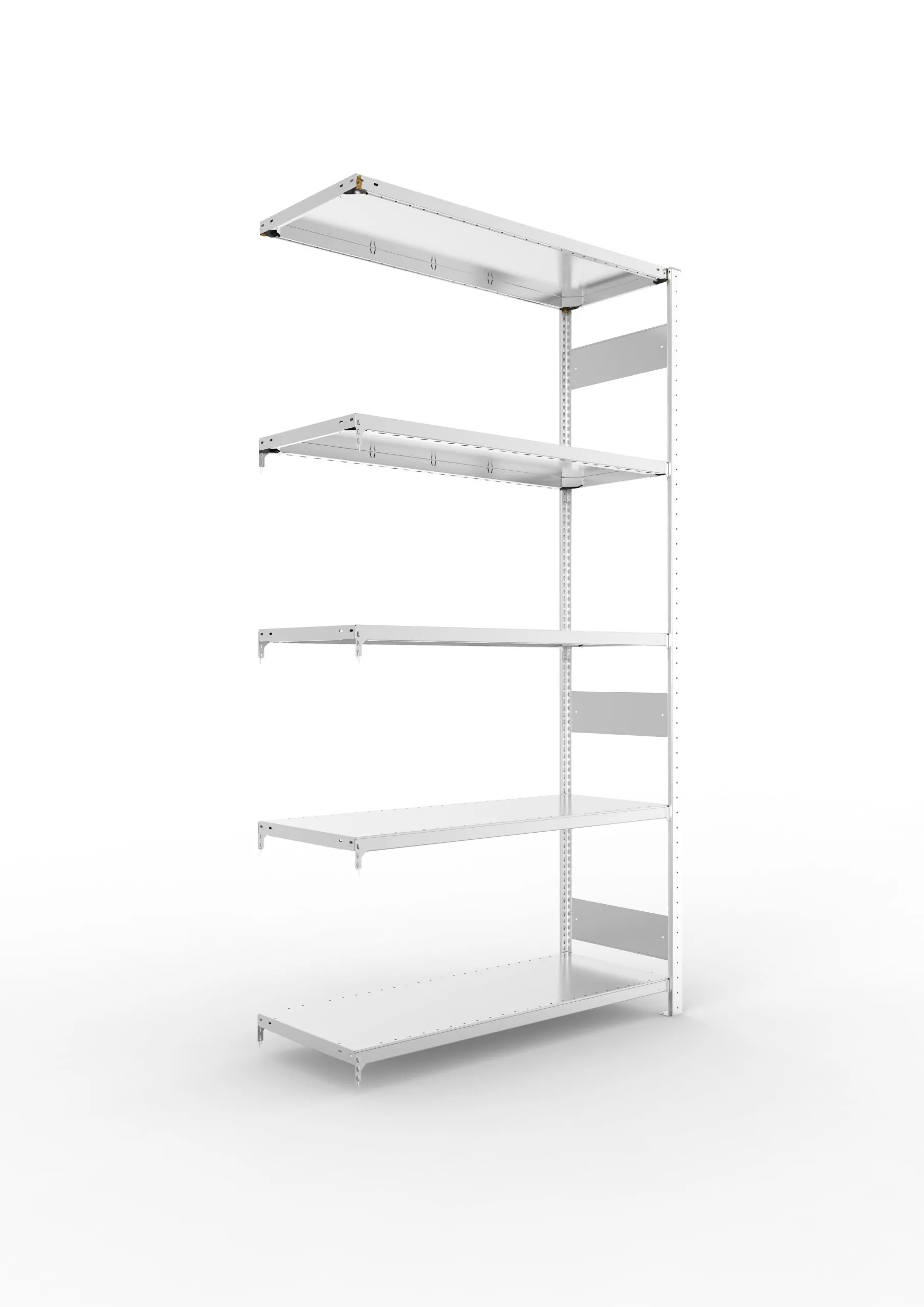 Meta Fachbodenregal Stecksystem S3 CLIP | Anbauregal | HxBxT 250x130x50cm | 5 Ebenen | Fachlast 230kg | Beidseitig nutzbar | Verzinkt