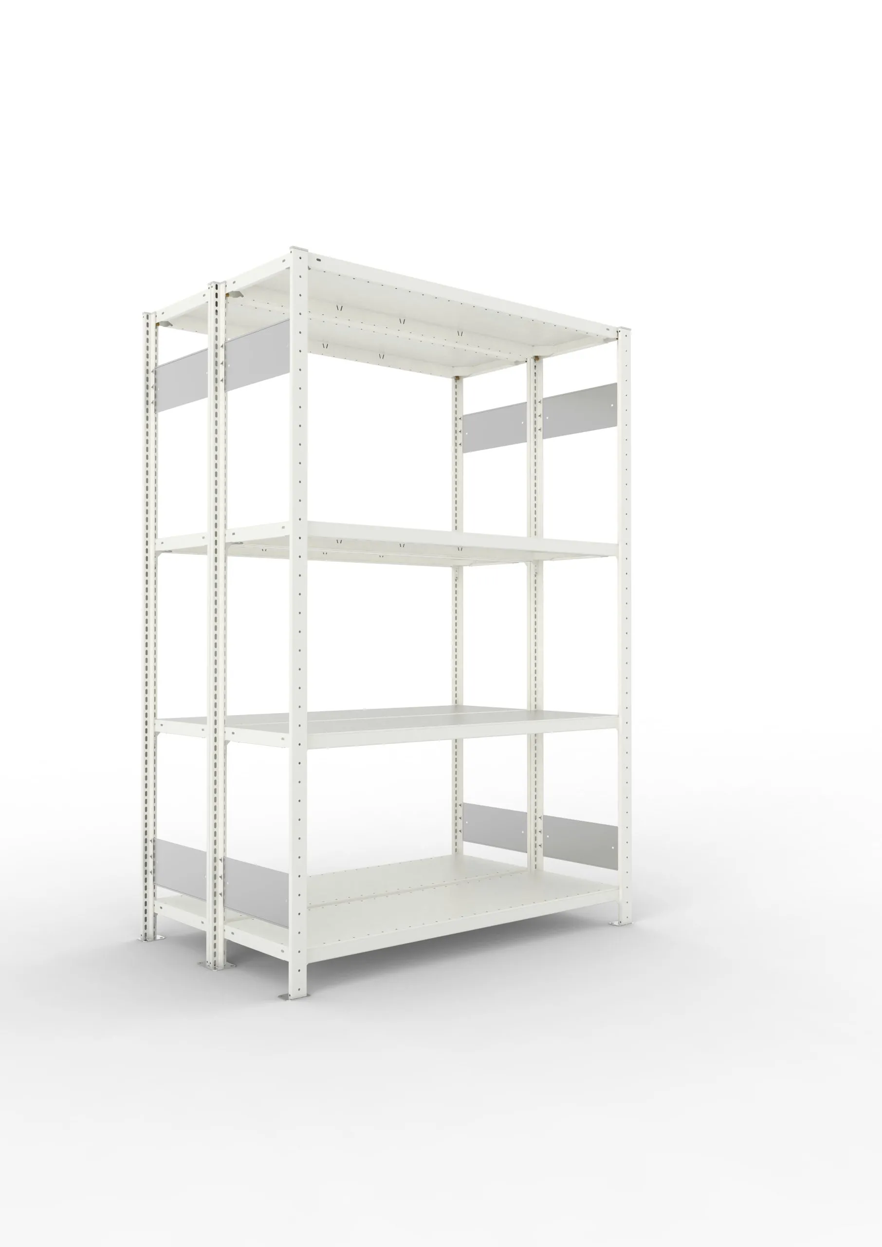 Meta Fachbodenregal Stecksystem S3 CLIP | Grundregal | HxBxT 200x130x80cm | 4 Ebenen | Fachlast 230kg | Doppelseitige Bauart | Lichtgrau