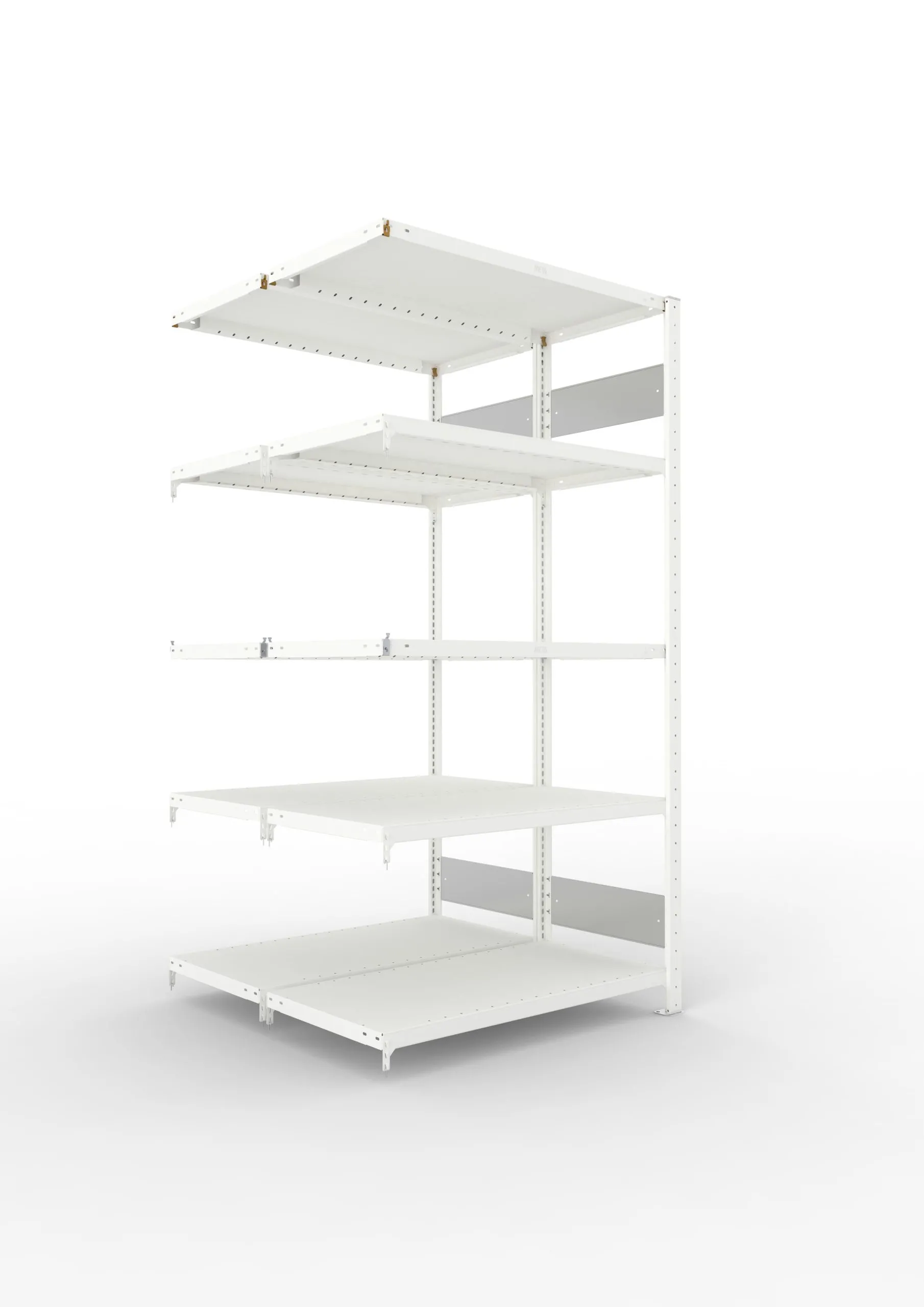 Meta Fachbodenregal Stecksystem S3 CLIP | Anbauregal | HxBxT 200x100x100cm | 5 Ebenen | Fachlast 230kg | Doppelseitige Bauart | Lichtgrau