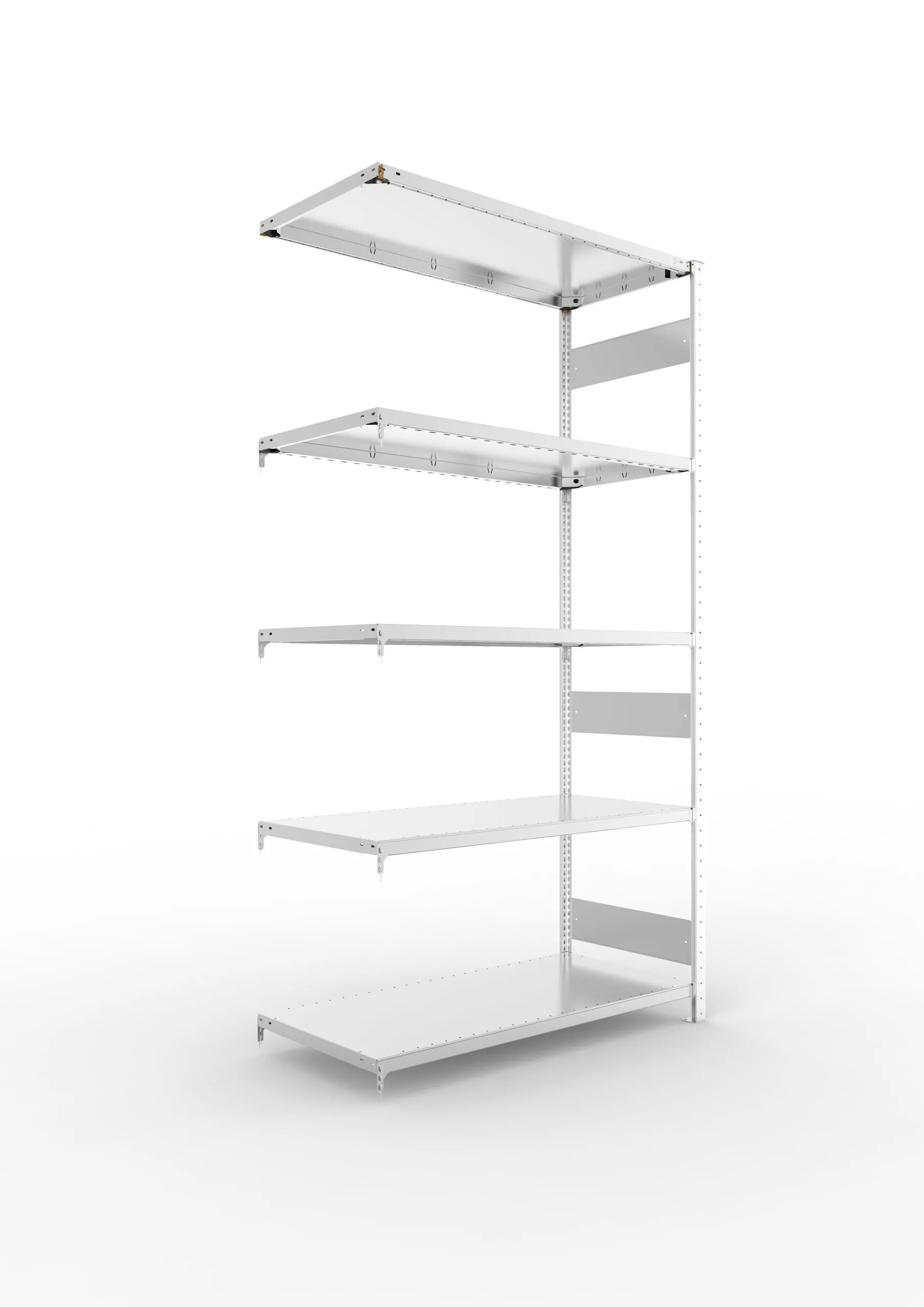 Meta Fachbodenregal Stecksystem S3 CLIP | Anbauregal | HxBxT 250x130x60cm | 5 Ebenen | Fachlast 230kg | Beidseitig nutzbar | Verzinkt
