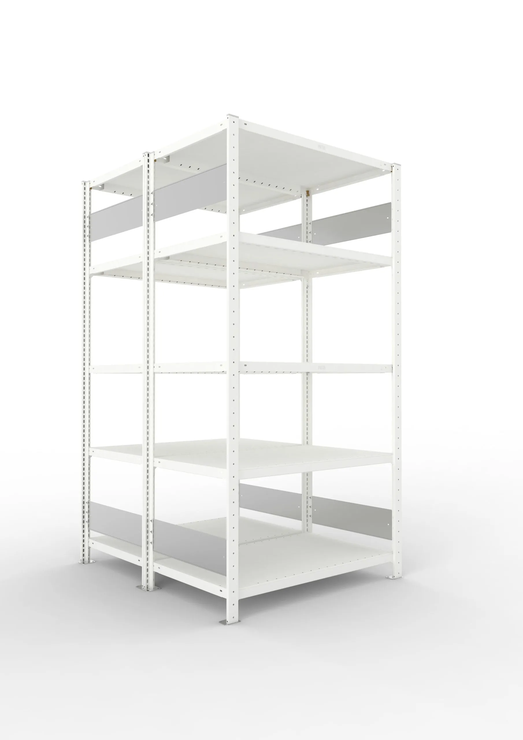 Meta Fachbodenregal Stecksystem S3 CLIP | Grundregal | HxBxT 200x100x120cm | 5 Ebenen | Fachlast 230kg | Doppelseitige Bauart | Lichtgrau