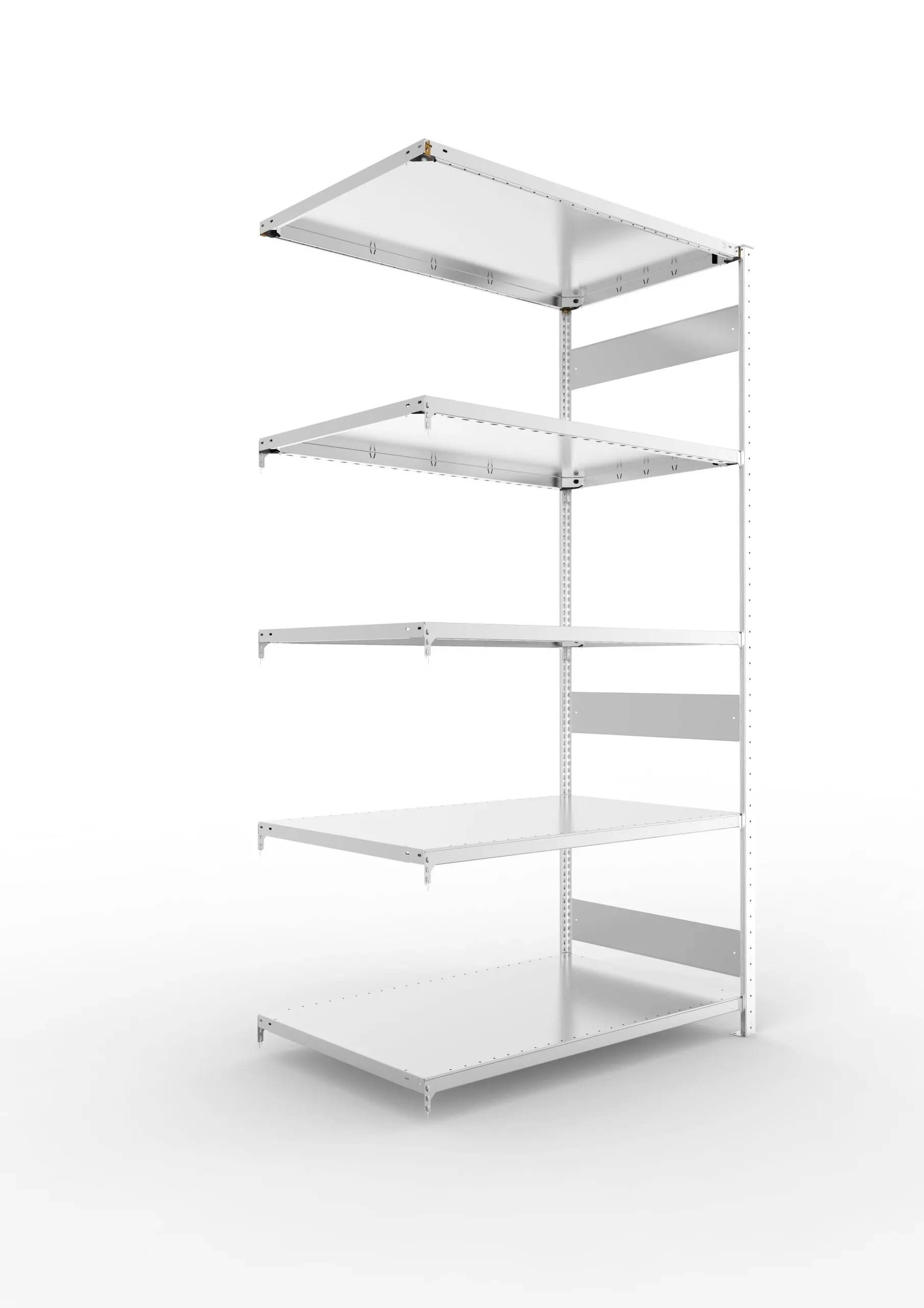 Meta Fachbodenregal Stecksystem S3 CLIP | Anbauregal | HxBxT 250x130x80cm | 5 Ebenen | Fachlast 230kg | Beidseitig nutzbar | Verzinkt