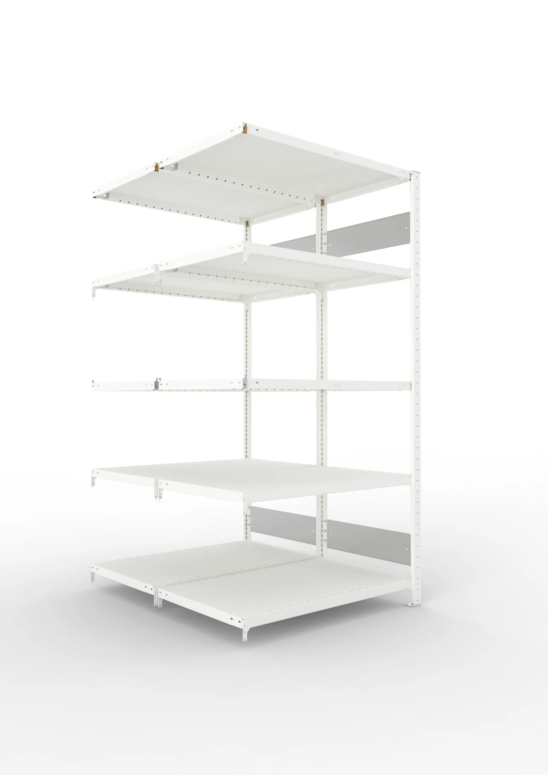 Meta Fachbodenregal Stecksystem S3 CLIP | Anbauregal | HxBxT 200x100x120cm | 5 Ebenen | Fachlast 230kg | Doppelseitige Bauart | Lichtgrau