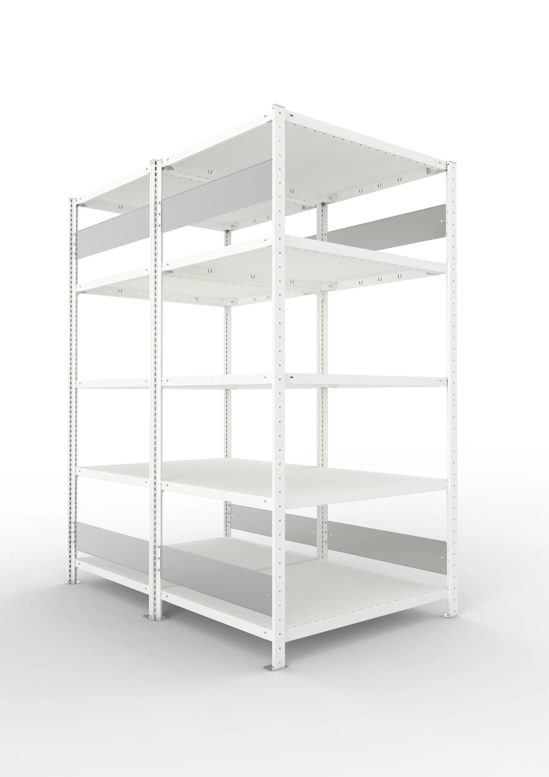 Meta Fachbodenregal Stecksystem S3 CLIP | Grundregal | HxBxT 200x100x160cm | 5 Ebenen | Fachlast 230kg | Doppelseitige Bauart | Lichtgrau