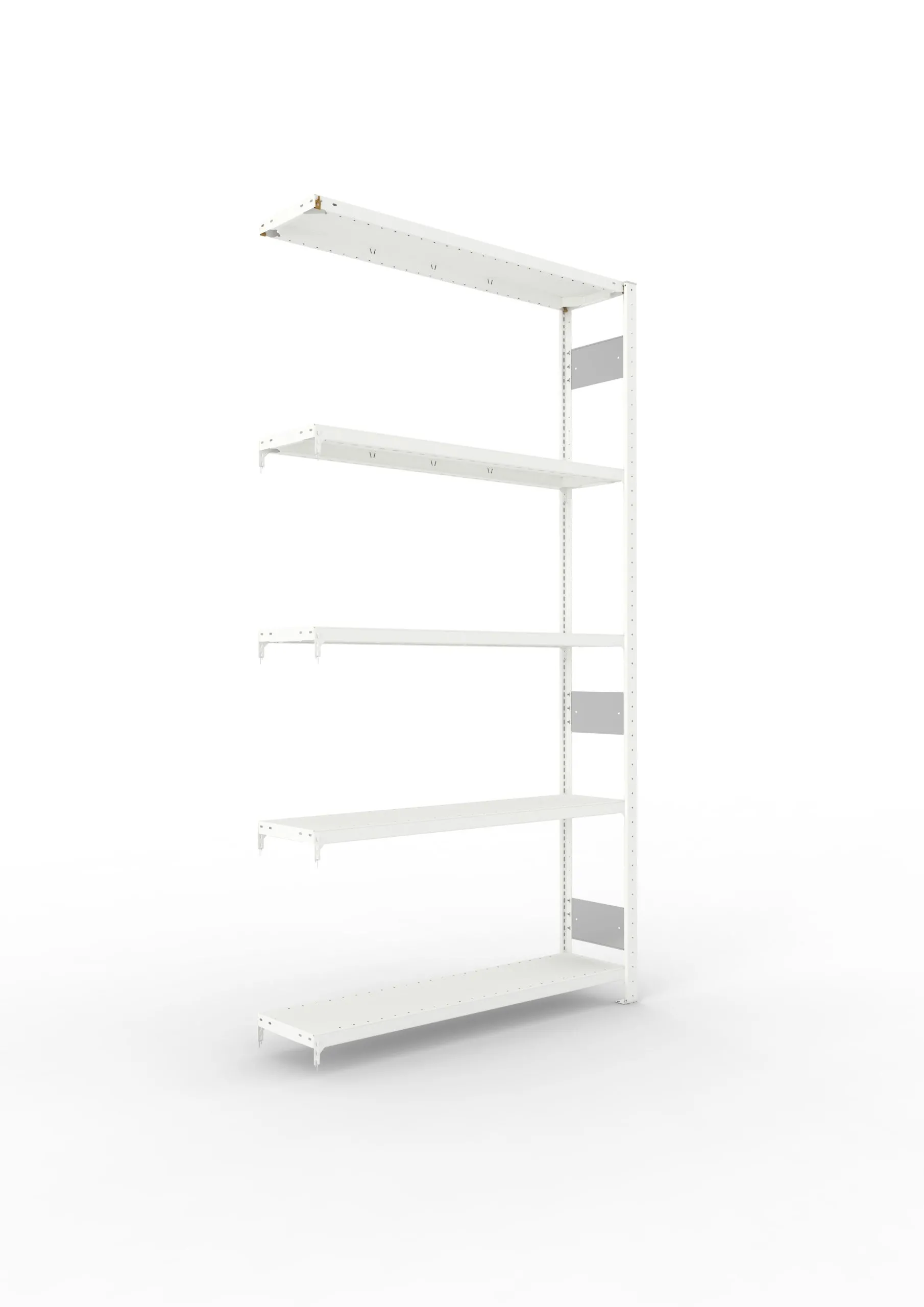 Meta Fachbodenregal Stecksystem S3 CLIP | Anbauregal | HxBxT 250x130x30cm | 5 Ebenen | Fachlast 230kg | Beidseitig nutzbar | Lichtgrau