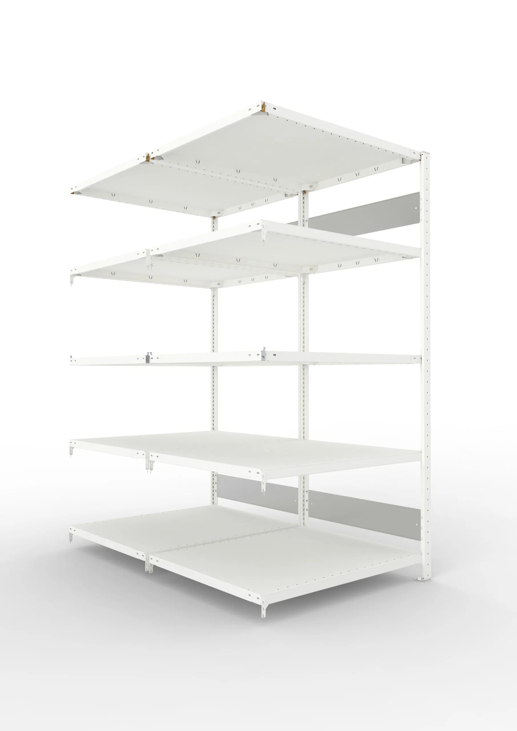 Meta Fachbodenregal Stecksystem S3 CLIP | Anbauregal | HxBxT 200x100x160cm | 5 Ebenen | Fachlast 230kg | Doppelseitige Bauart | Lichtgrau