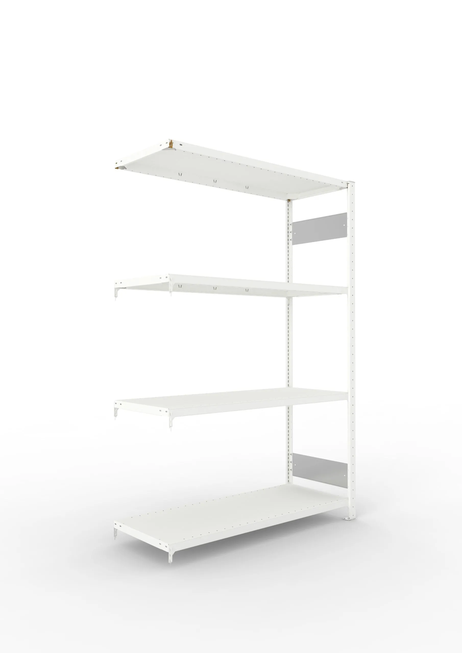 Meta Fachbodenregal Stecksystem S3 CLIP | Anbauregal | HxBxT 200x130x50cm | 4 Ebenen | Fachlast 230kg | Beidseitig nutzbar | Lichtgrau