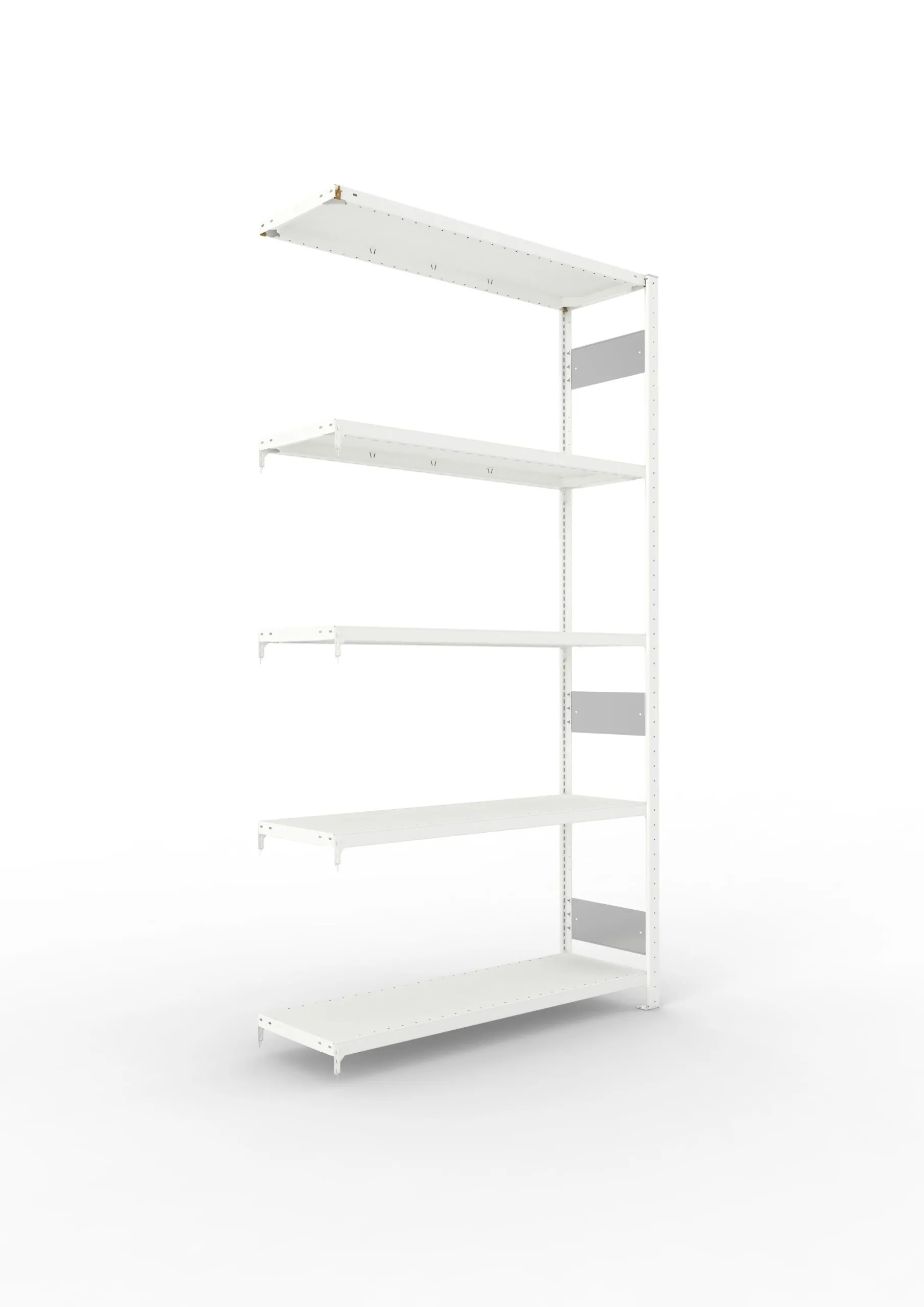 Meta Fachbodenregal Stecksystem S3 CLIP | Anbauregal | HxBxT 250x130x40cm | 5 Ebenen | Fachlast 230kg | Beidseitig nutzbar | Lichtgrau