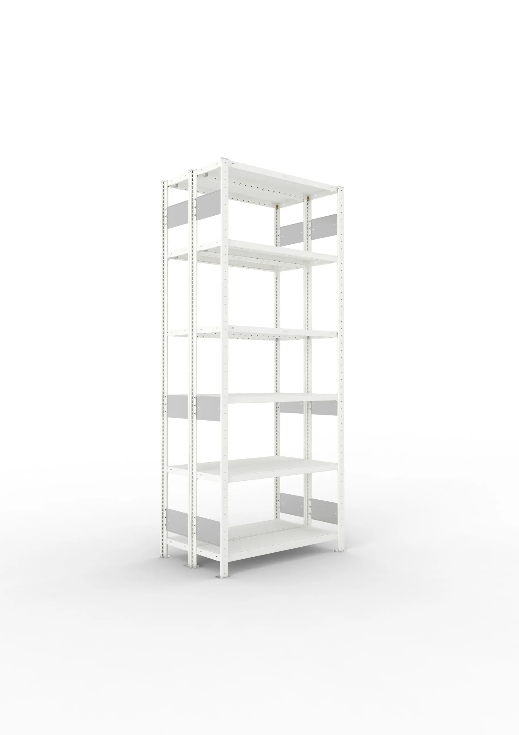 Meta Fachbodenregal Stecksystem S3 CLIP | Grundregal | HxBxT 250x100x60cm | 6 Ebenen | Fachlast 230kg | Doppelseitige Bauart | Lichtgrau