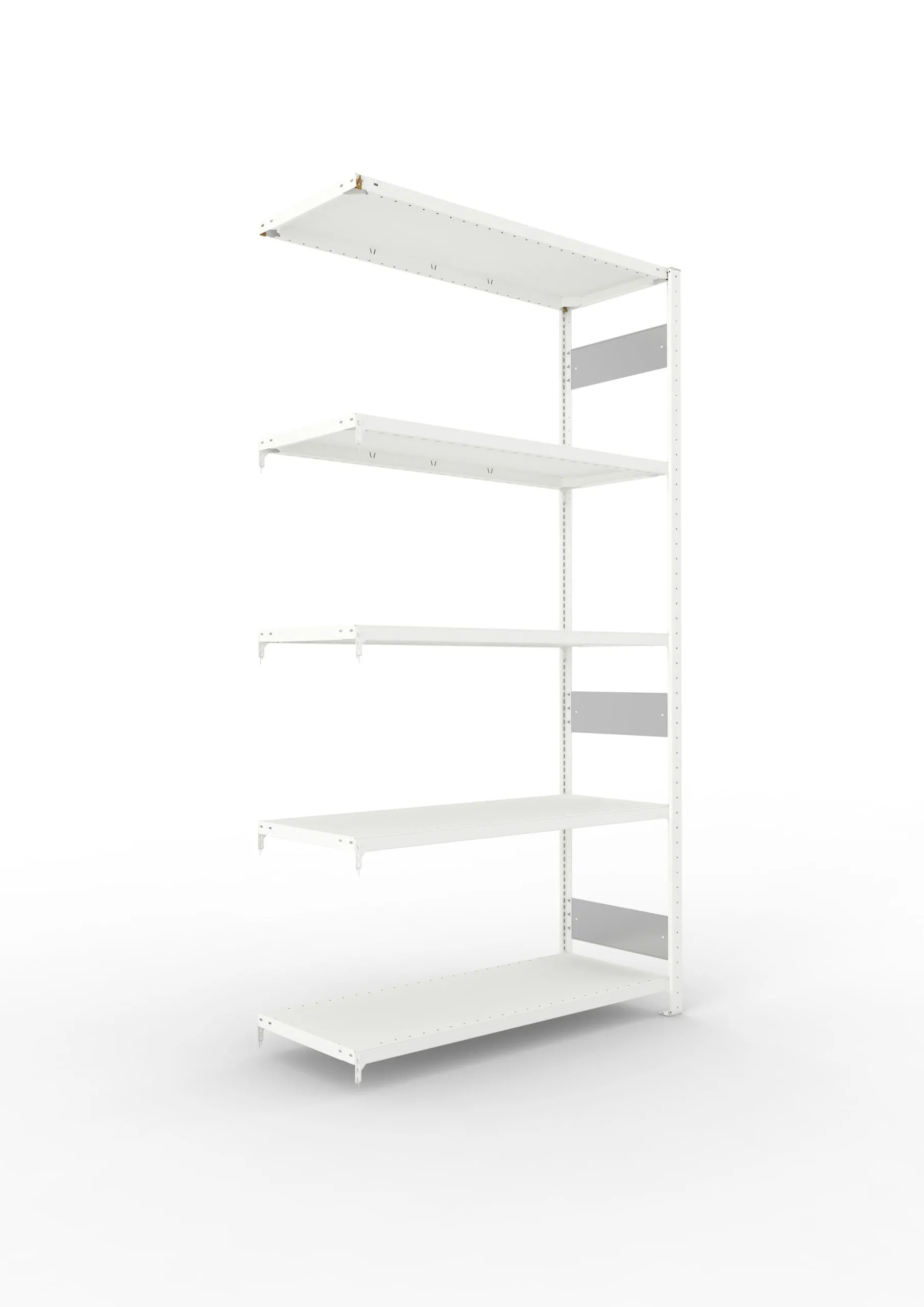 Meta Fachbodenregal Stecksystem S3 CLIP | Anbauregal | HxBxT 250x130x50cm | 5 Ebenen | Fachlast 230kg | Beidseitig nutzbar | Lichtgrau