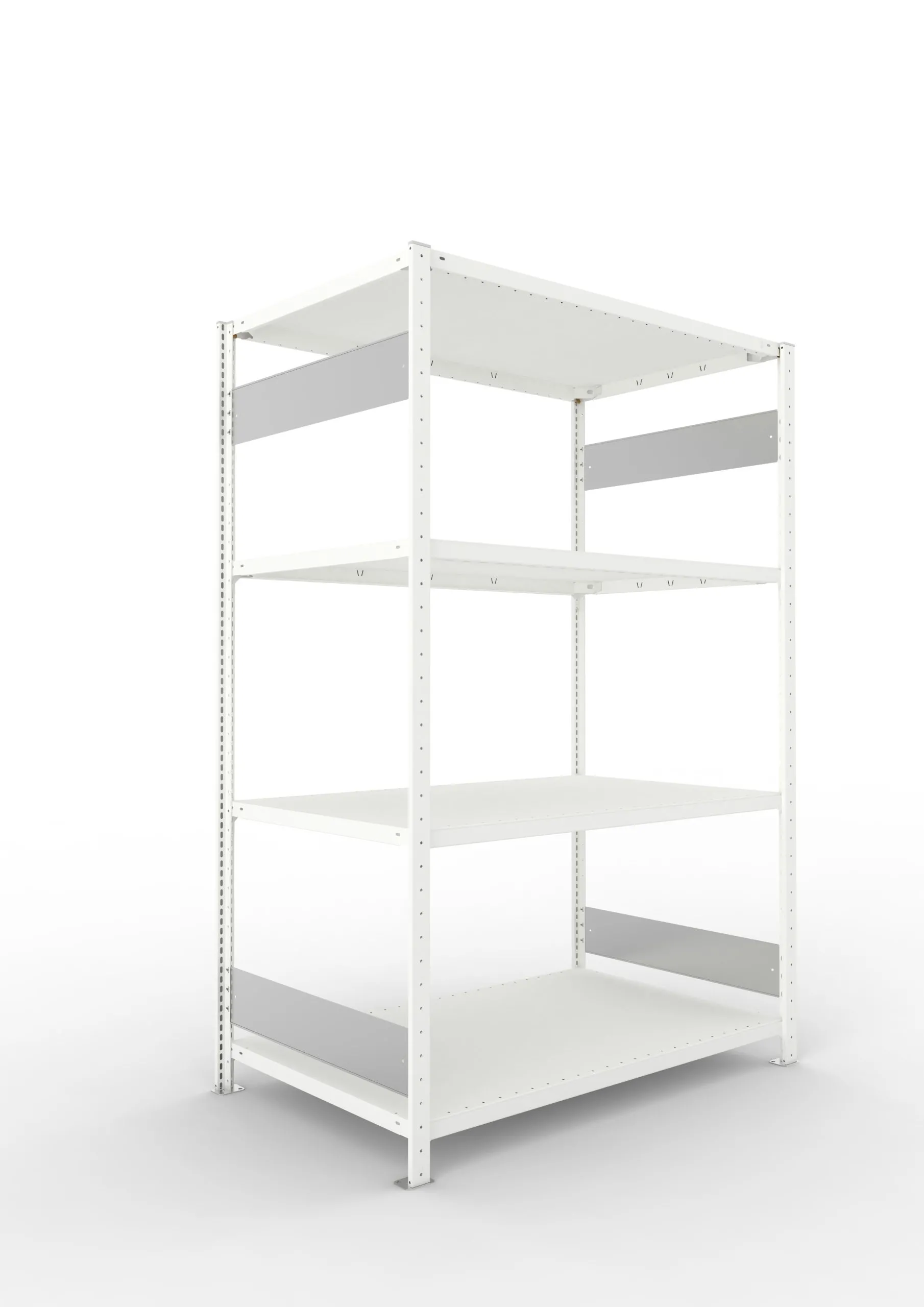 Meta Fachbodenregal Stecksystem S3 CLIP | Grundregal | HxBxT 200x130x80cm | 4 Ebenen | Fachlast 230kg | Beidseitig nutzbar | Lichtgrau