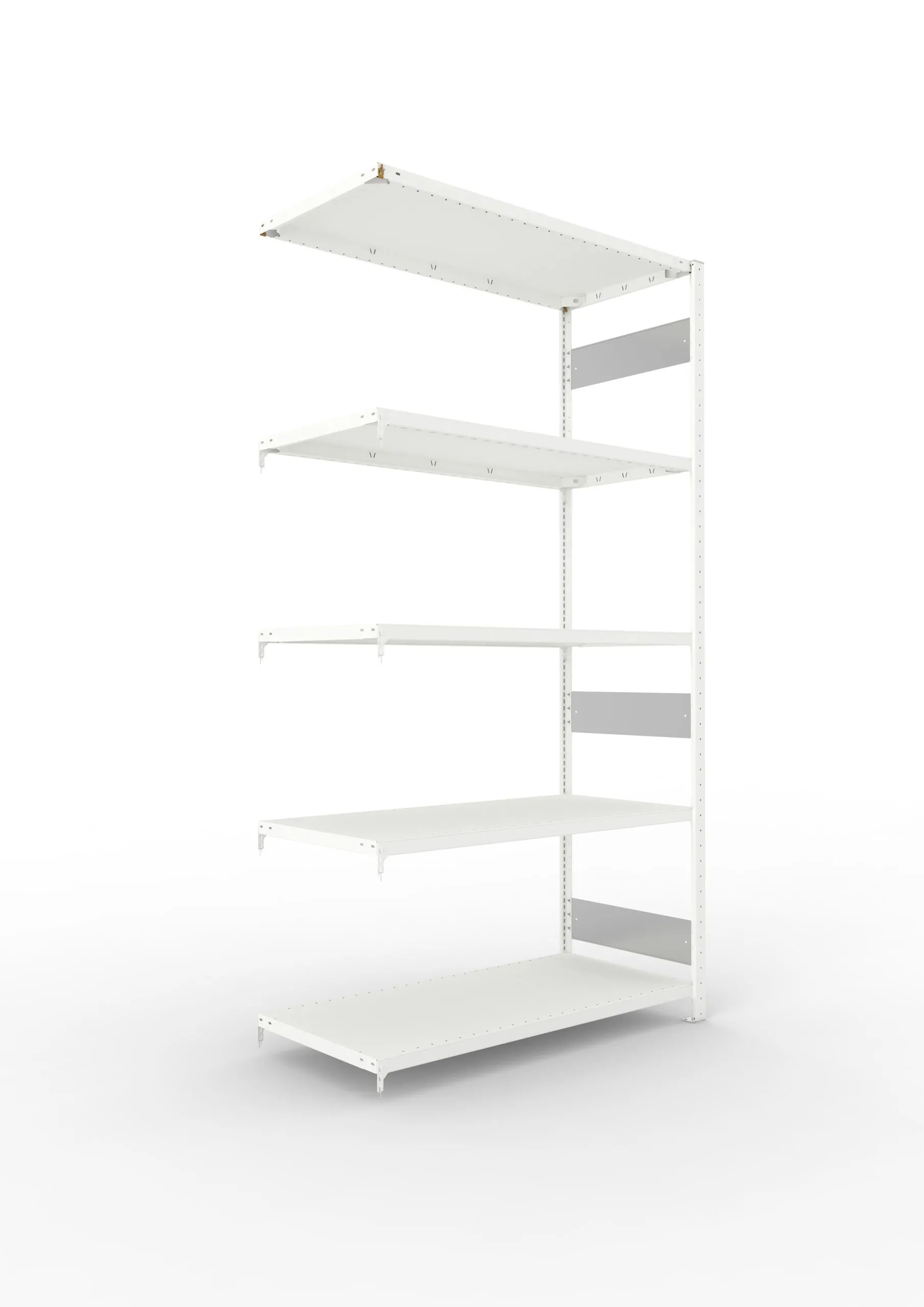 Meta Fachbodenregal Stecksystem S3 CLIP | Anbauregal | HxBxT 250x130x60cm | 5 Ebenen | Fachlast 230kg | Beidseitig nutzbar | Lichtgrau