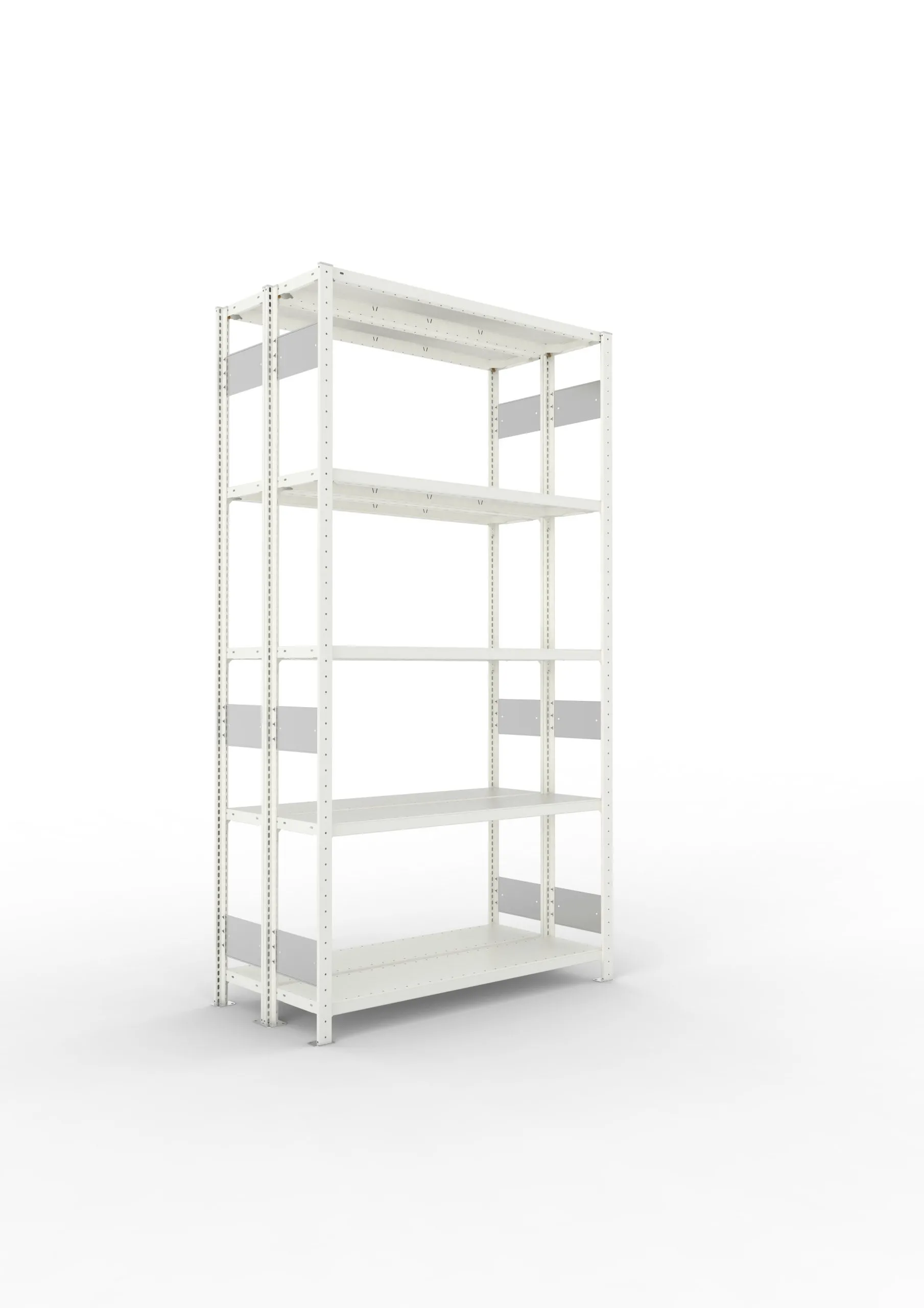 Meta Fachbodenregal Stecksystem S3 CLIP | Grundregal | HxBxT 250x130x60cm | 5 Ebenen | Fachlast 230kg | Doppelseitige Bauart | Lichtgrau