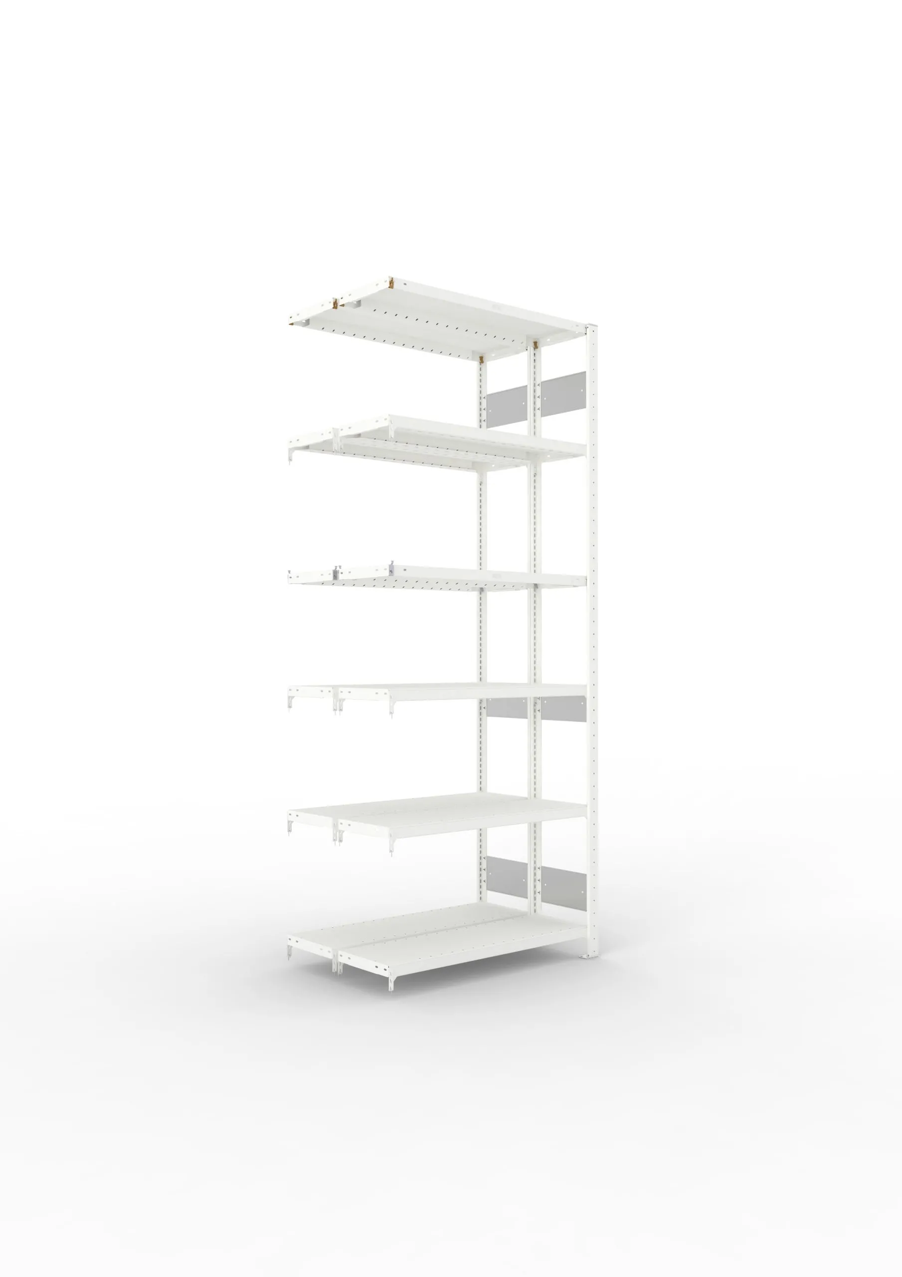 Meta Fachbodenregal Stecksystem S3 CLIP | Anbauregal | HxBxT 250x100x60cm | 6 Ebenen | Fachlast 230kg | Doppelseitige Bauart | Lichtgrau