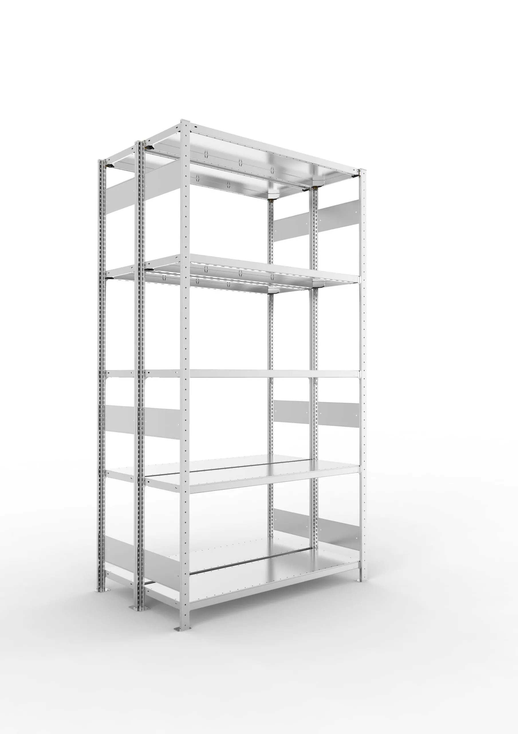 Meta Fachbodenregal Stecksystem S3 CLIP | Grundregal | HxBxT 250x130x80cm | 5 Ebenen | Fachlast 230kg | Doppelseitige Bauart | Verzinkt