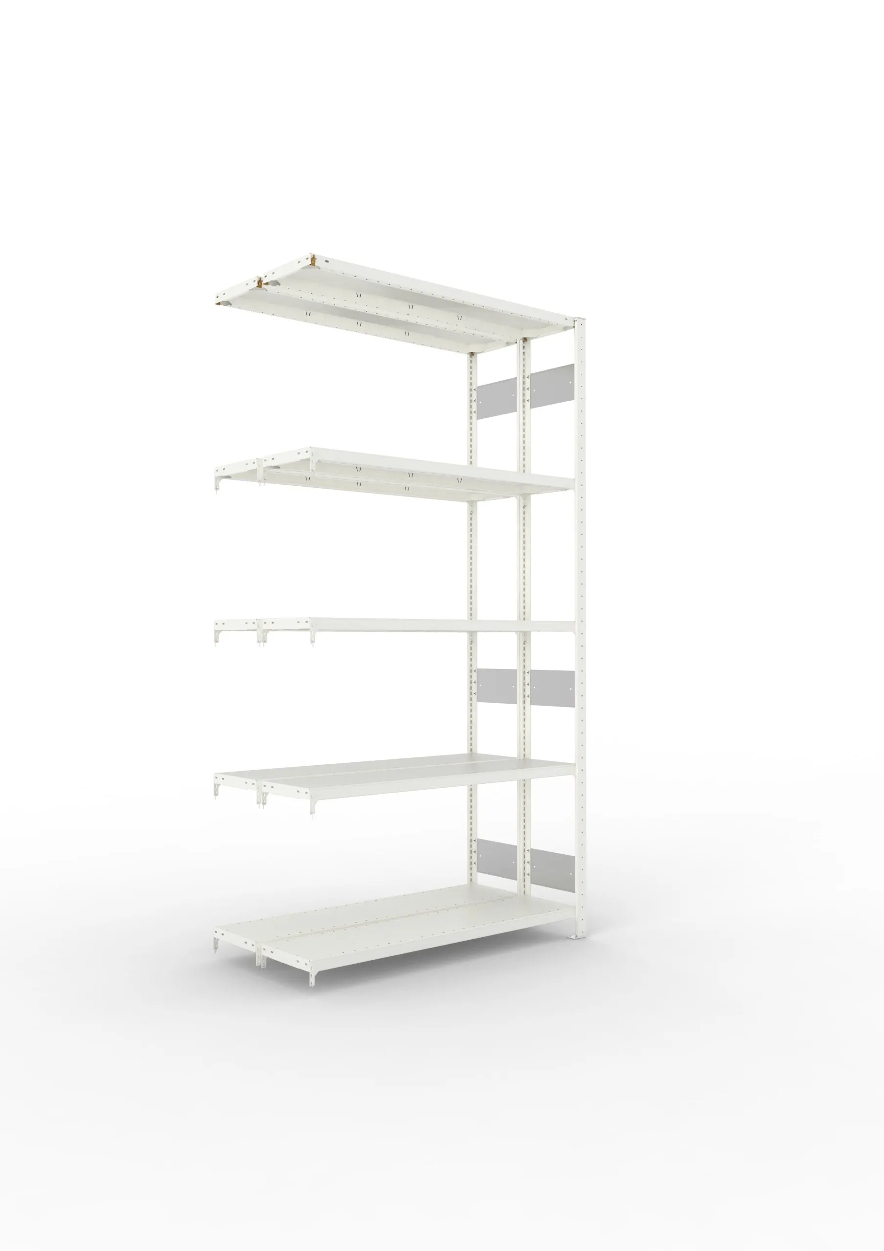 Meta Fachbodenregal Stecksystem S3 CLIP | Anbauregal | HxBxT 250x130x60cm | 5 Ebenen | Fachlast 230kg | Doppelseitige Bauart | Lichtgrau