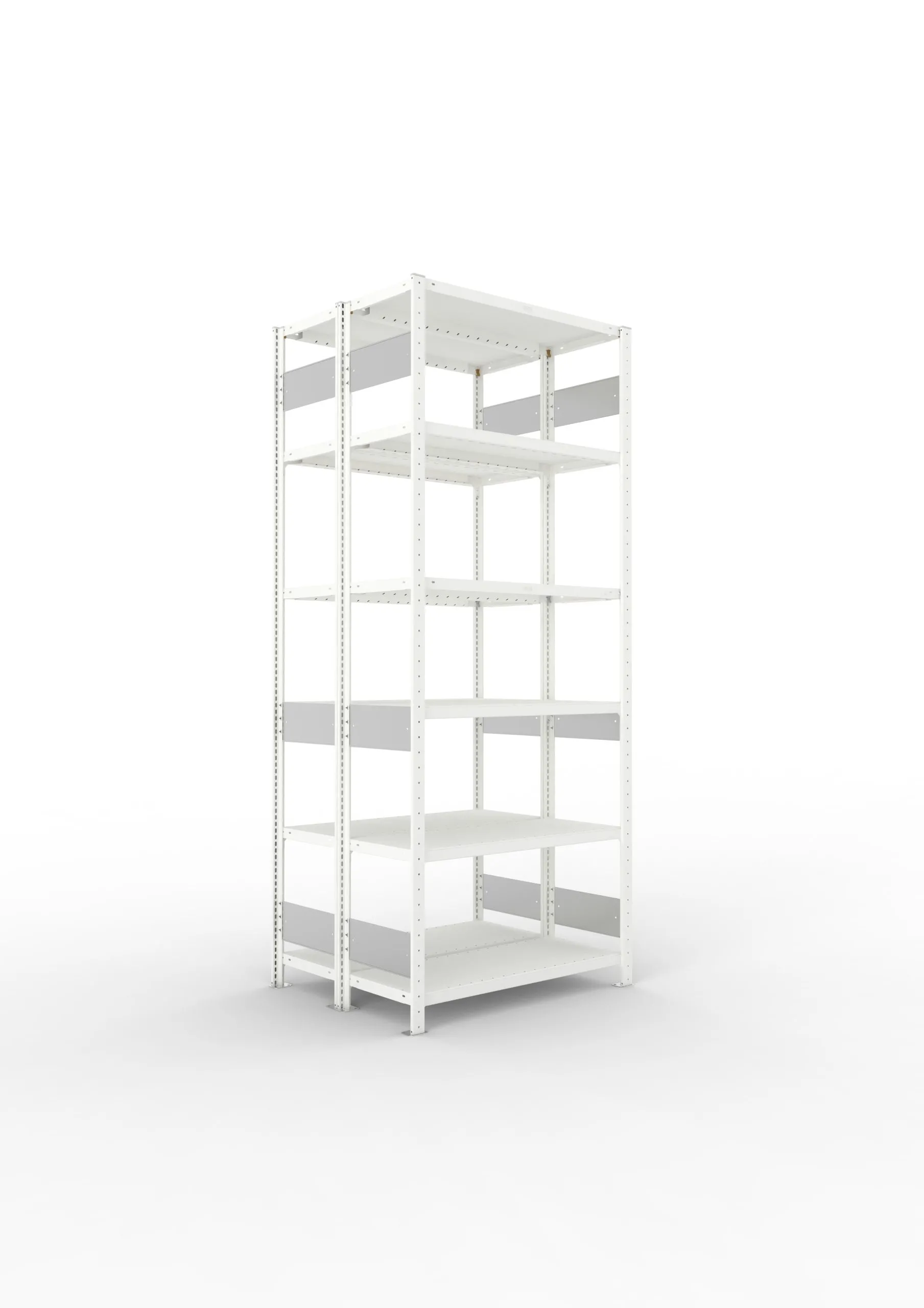 Meta Fachbodenregal Stecksystem S3 CLIP | Grundregal | HxBxT 250x100x80cm | 6 Ebenen | Fachlast 230kg | Doppelseitige Bauart | Lichtgrau