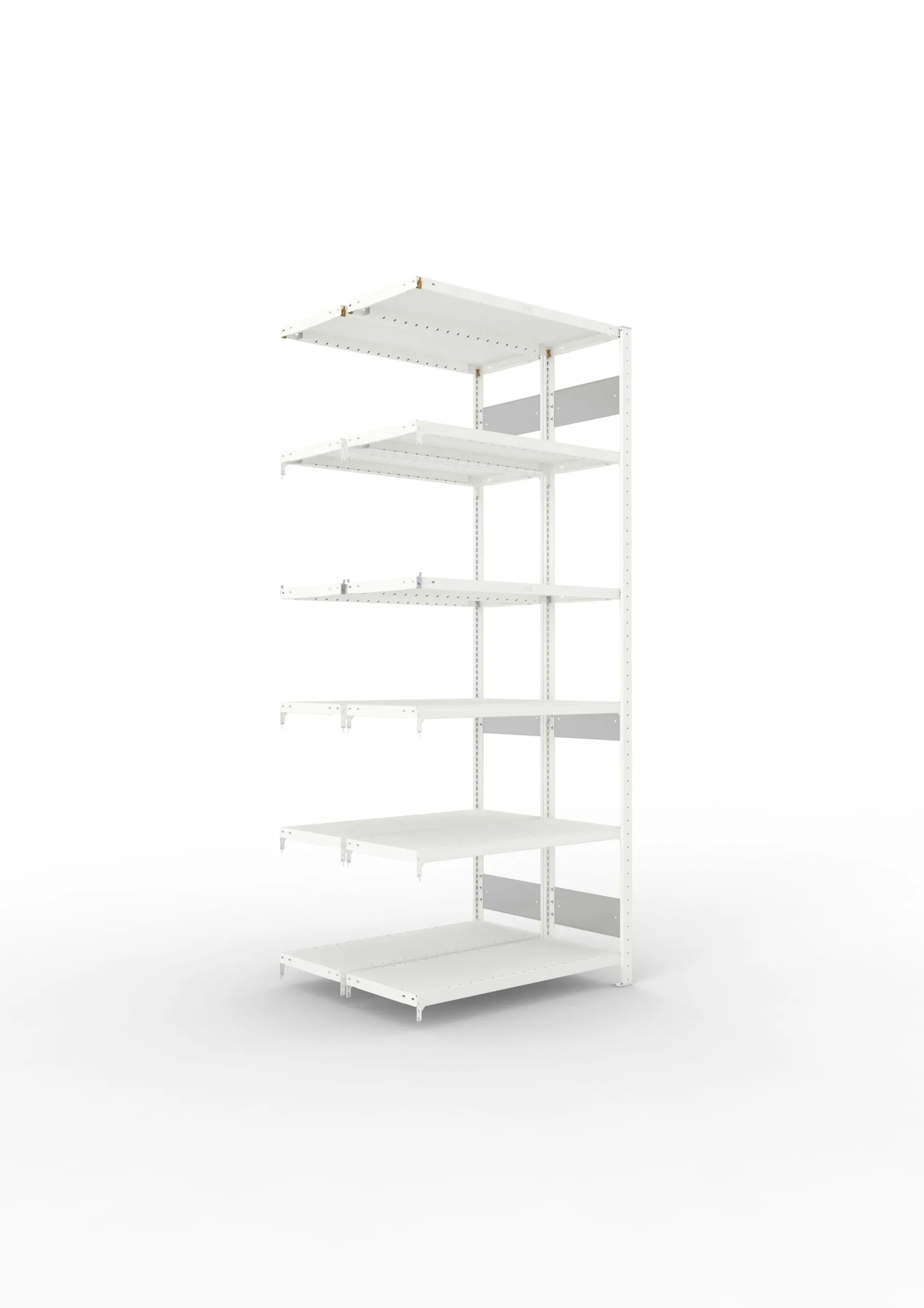 Meta Fachbodenregal Stecksystem S3 CLIP | Anbauregal | HxBxT 250x100x80cm | 6 Ebenen | Fachlast 230kg | Doppelseitige Bauart | Lichtgrau