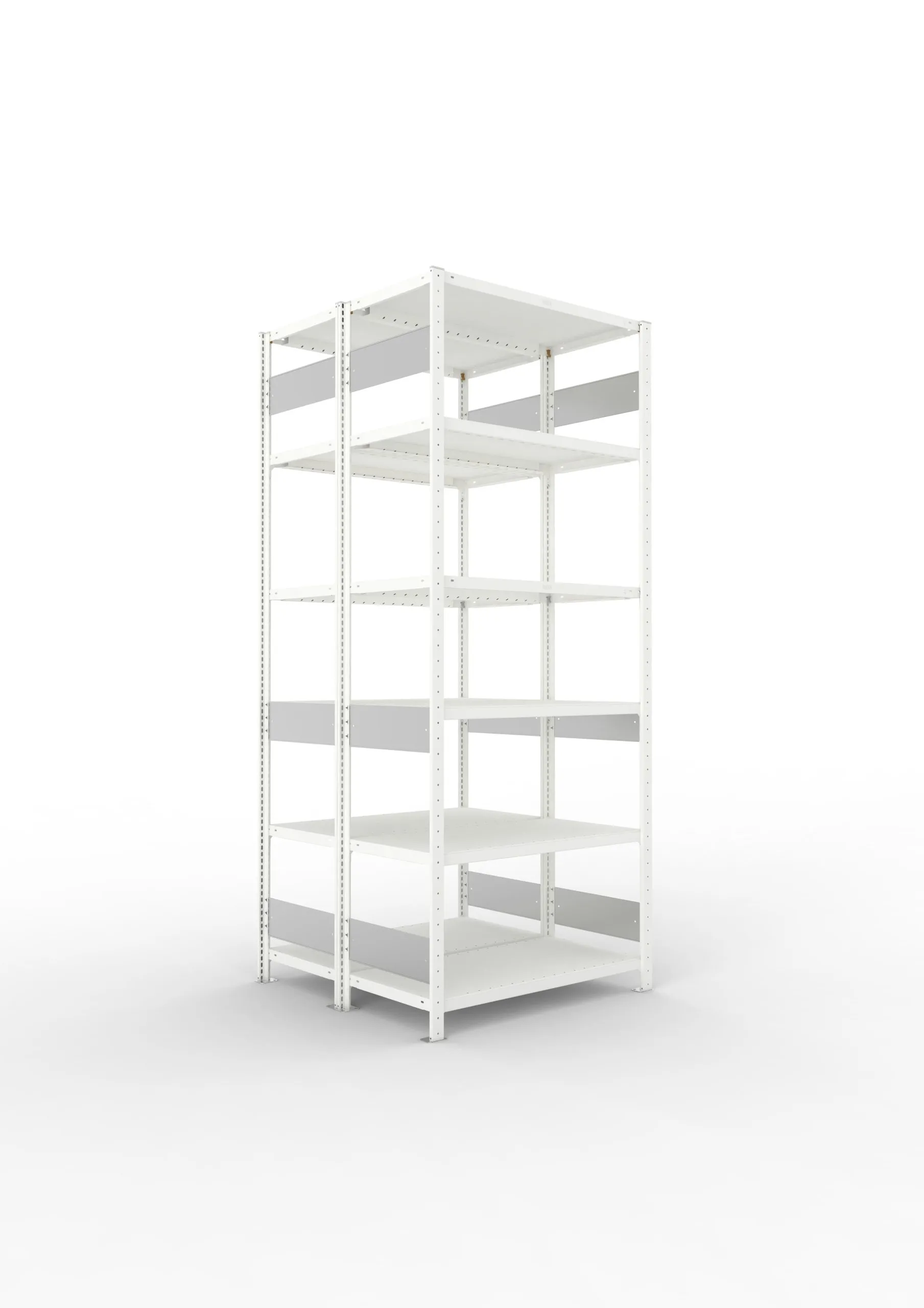 Meta Fachbodenregal Stecksystem S3 CLIP | Grundregal | HxBxT 250x100x100cm | 6 Ebenen | Fachlast 230kg | Doppelseitige Bauart | Lichtgrau