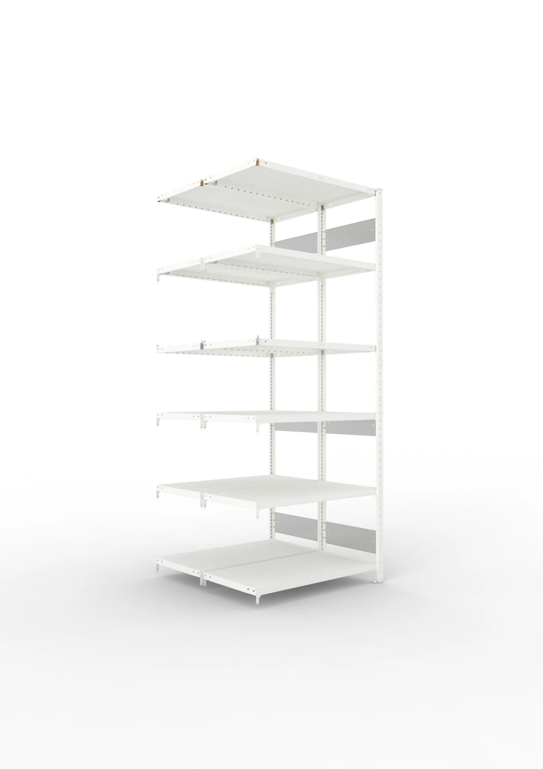 Meta Fachbodenregal Stecksystem S3 CLIP | Anbauregal | HxBxT 250x100x100cm | 6 Ebenen | Fachlast 230kg | Doppelseitige Bauart | Lichtgrau