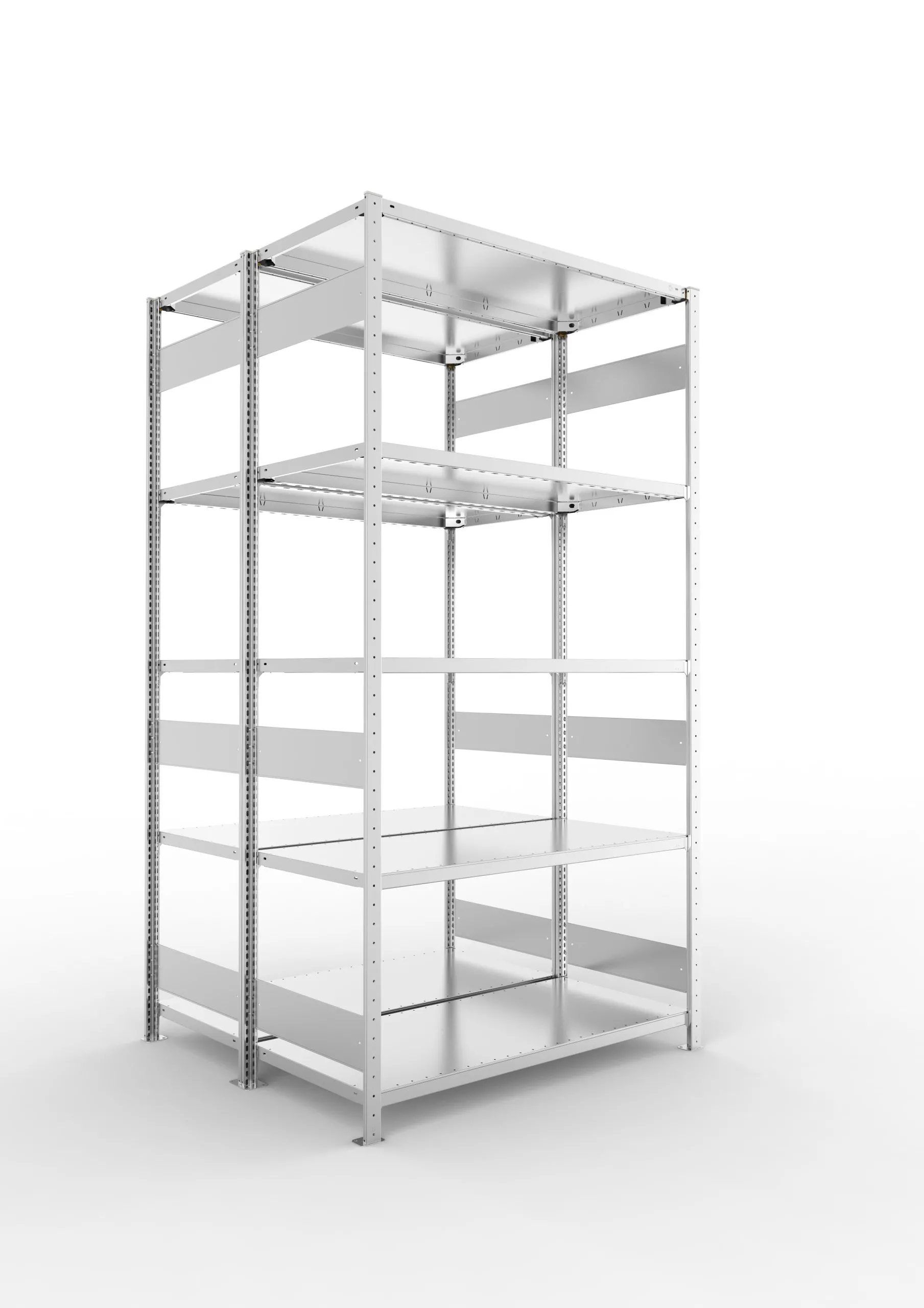 Meta Fachbodenregal Stecksystem S3 CLIP | Grundregal | HxBxT 250x130x120cm | 5 Ebenen | Fachlast 230kg | Doppelseitige Bauart | Verzinkt