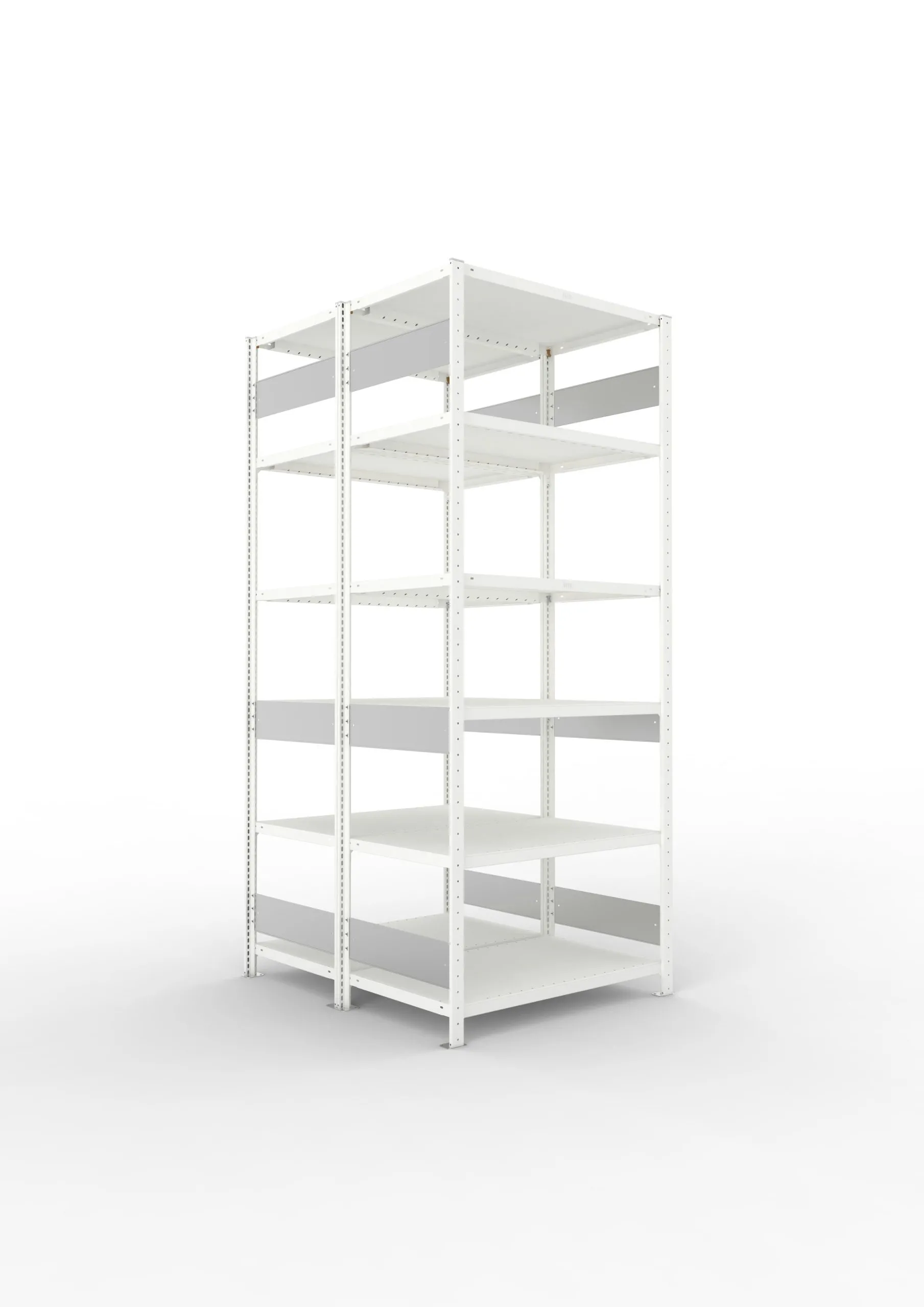 Meta Fachbodenregal Stecksystem S3 CLIP | Grundregal | HxBxT 250x100x120cm | 6 Ebenen | Fachlast 230kg | Doppelseitige Bauart | Lichtgrau