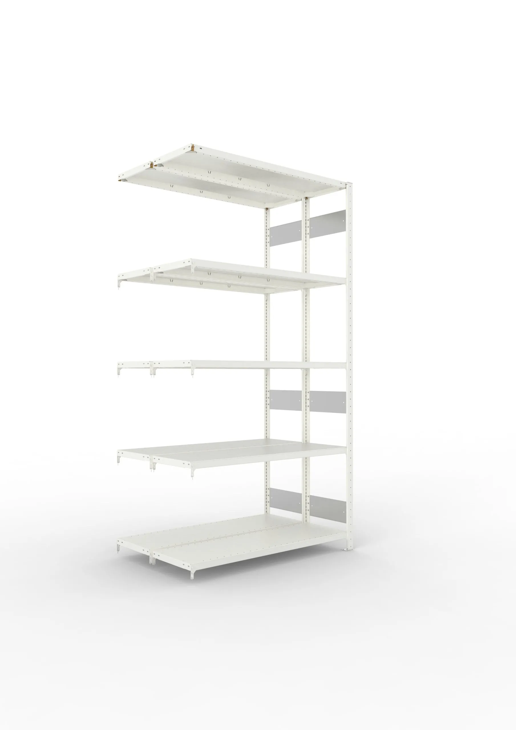 Meta Fachbodenregal Stecksystem S3 CLIP | Anbauregal | HxBxT 250x130x80cm | 5 Ebenen | Fachlast 230kg | Doppelseitige Bauart | Lichtgrau