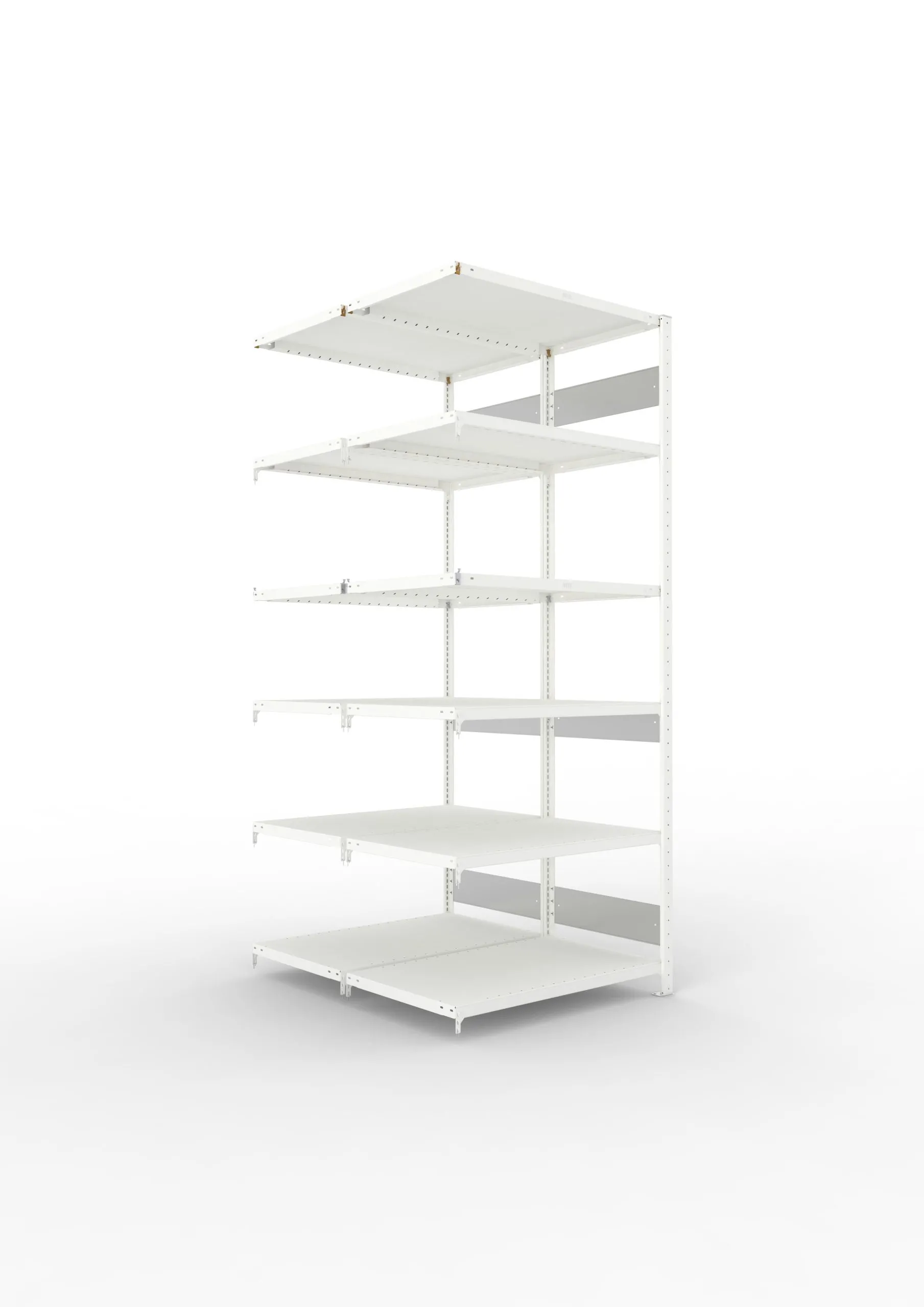 Meta Fachbodenregal Stecksystem S3 CLIP | Anbauregal | HxBxT 250x100x120cm | 6 Ebenen | Fachlast 230kg | Doppelseitige Bauart | Lichtgrau