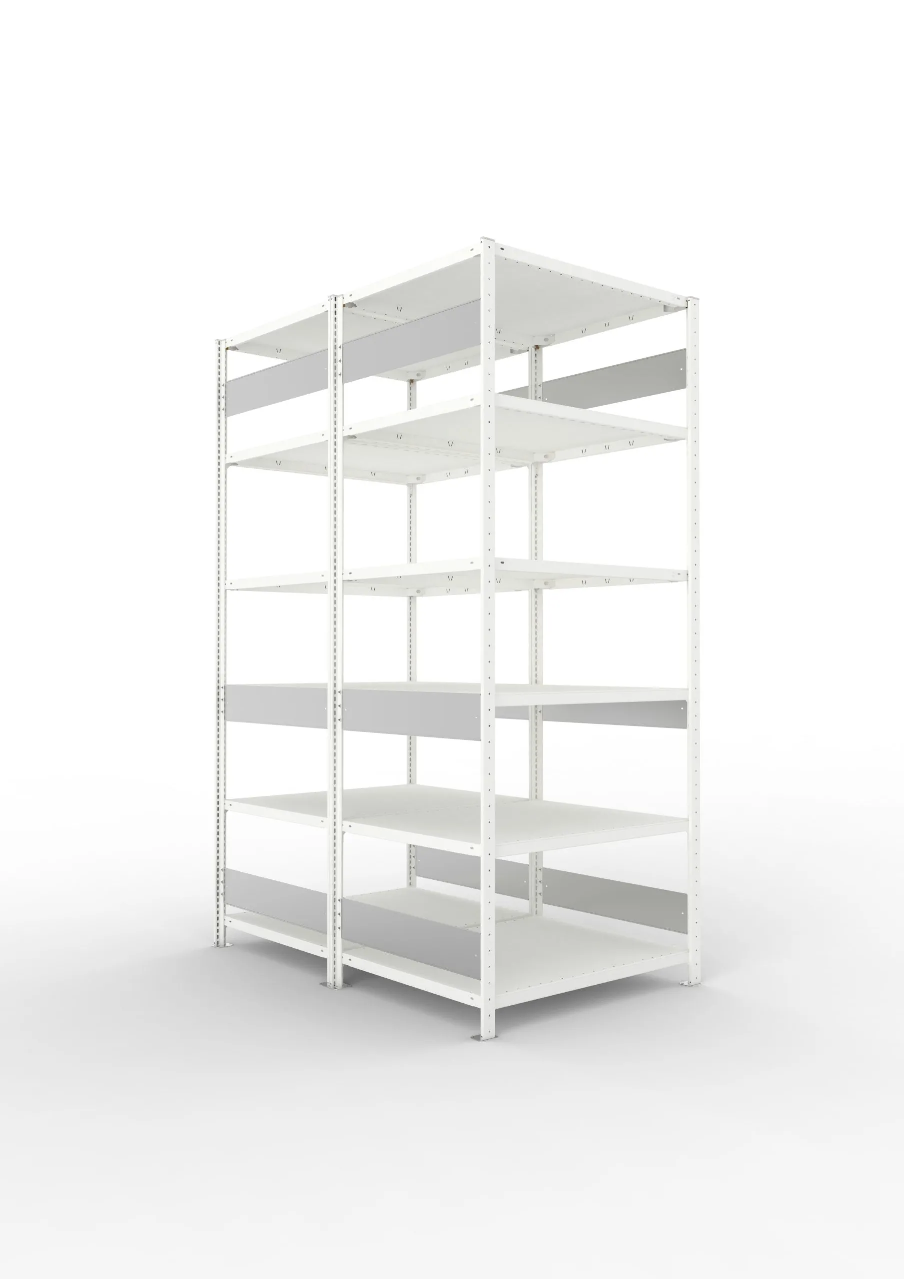 Meta Fachbodenregal Stecksystem S3 CLIP | Grundregal | HxBxT 250x100x160cm | 6 Ebenen | Fachlast 230kg | Doppelseitige Bauart | Lichtgrau